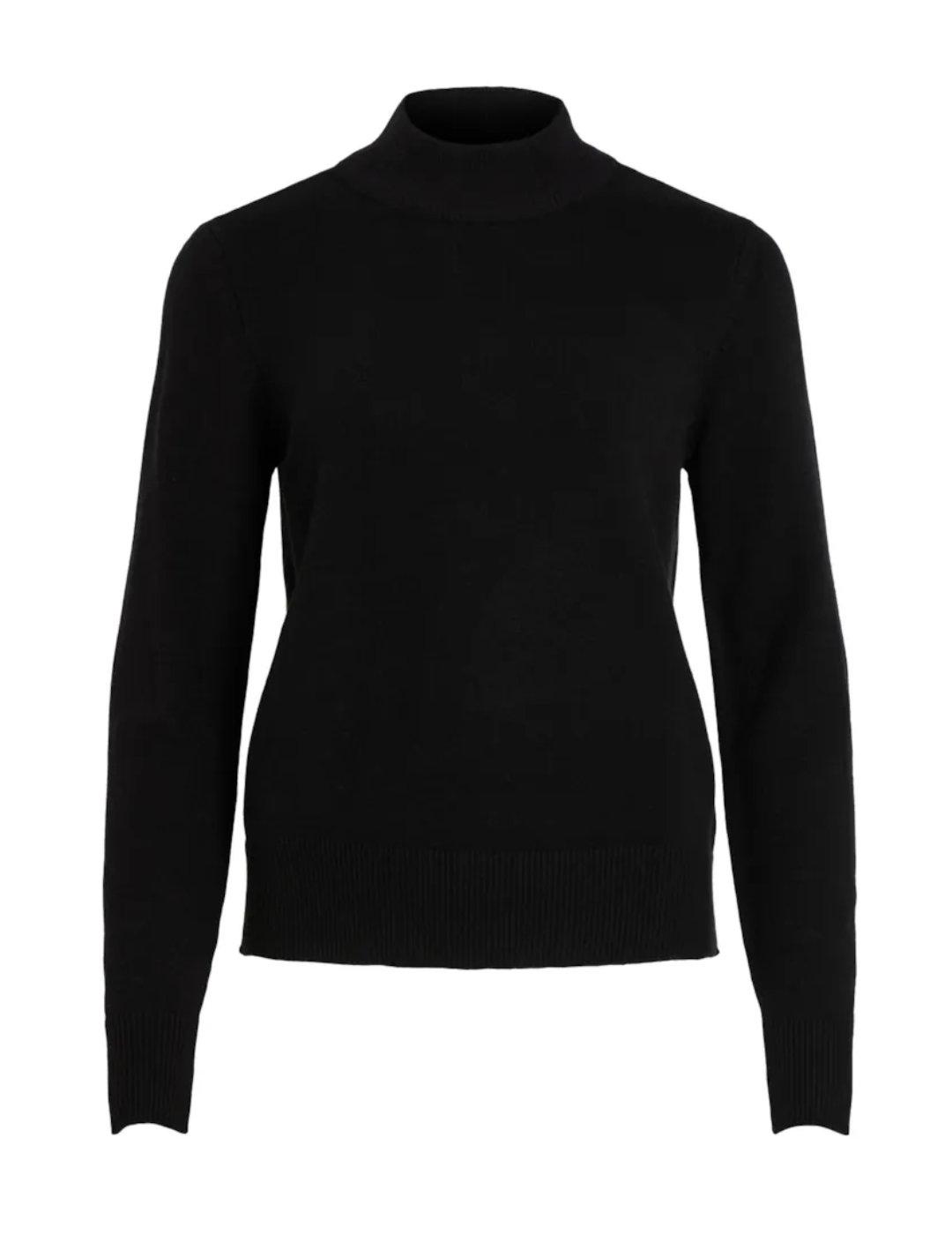 Jersey básico Vila Ril negro cuello vuelto punto para mujer