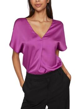 Camiseta Vila Ellete fucsia manga corta cuello pico de mujer