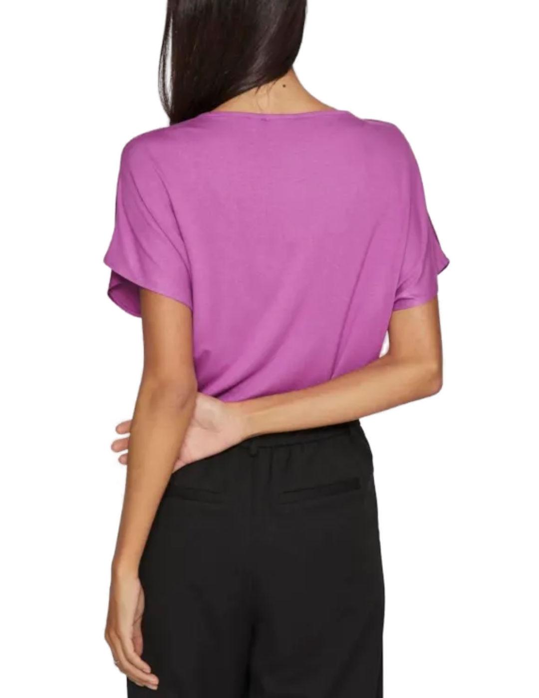 Camiseta Vila Ellete fucsia manga corta cuello pico de mujer