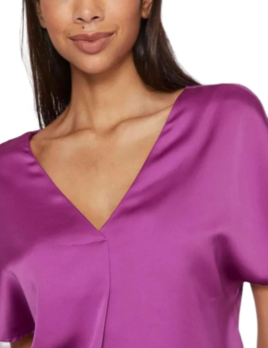 Camiseta Vila Ellete fucsia manga corta cuello pico de mujer