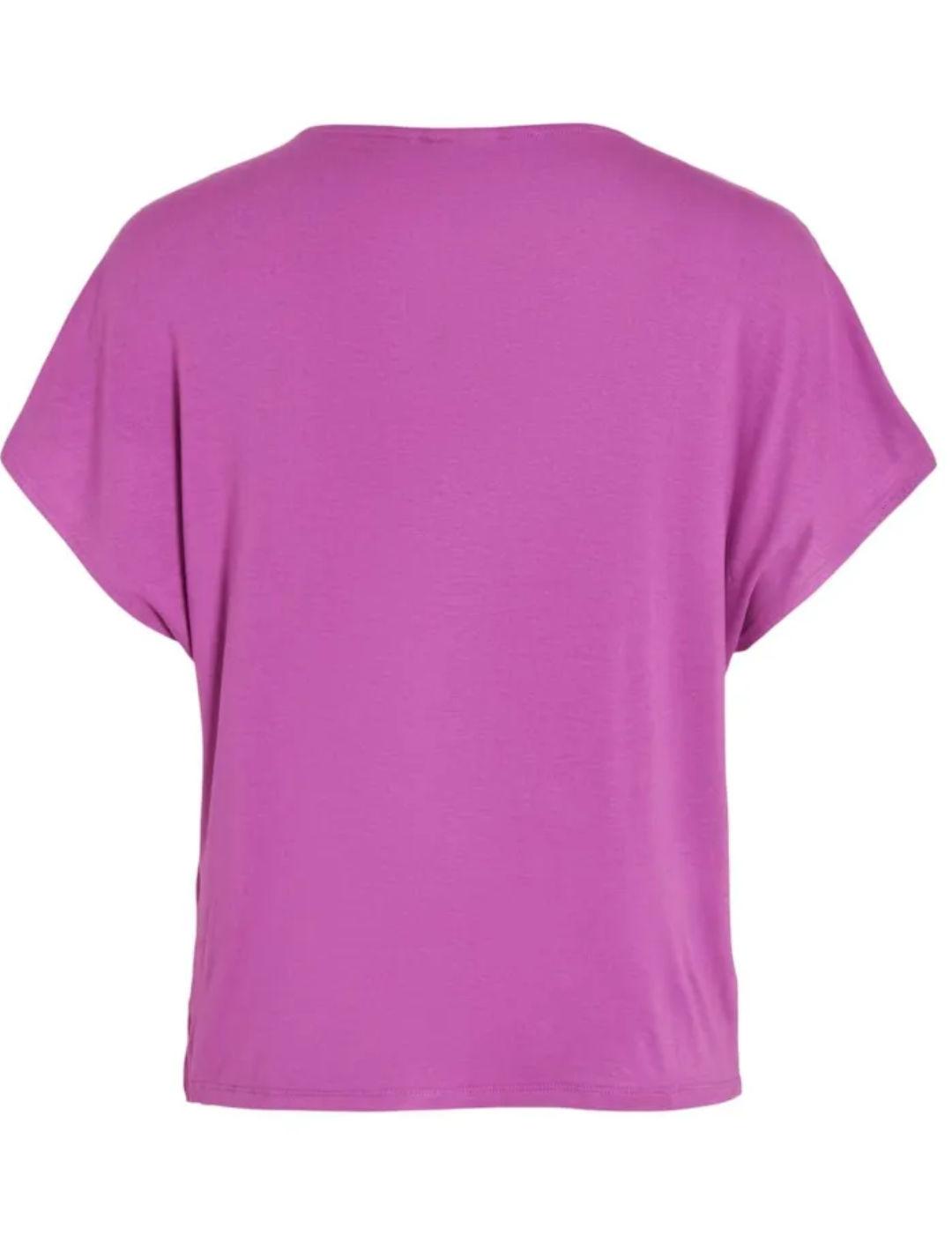 Camiseta Vila Ellete fucsia manga corta cuello pico de mujer