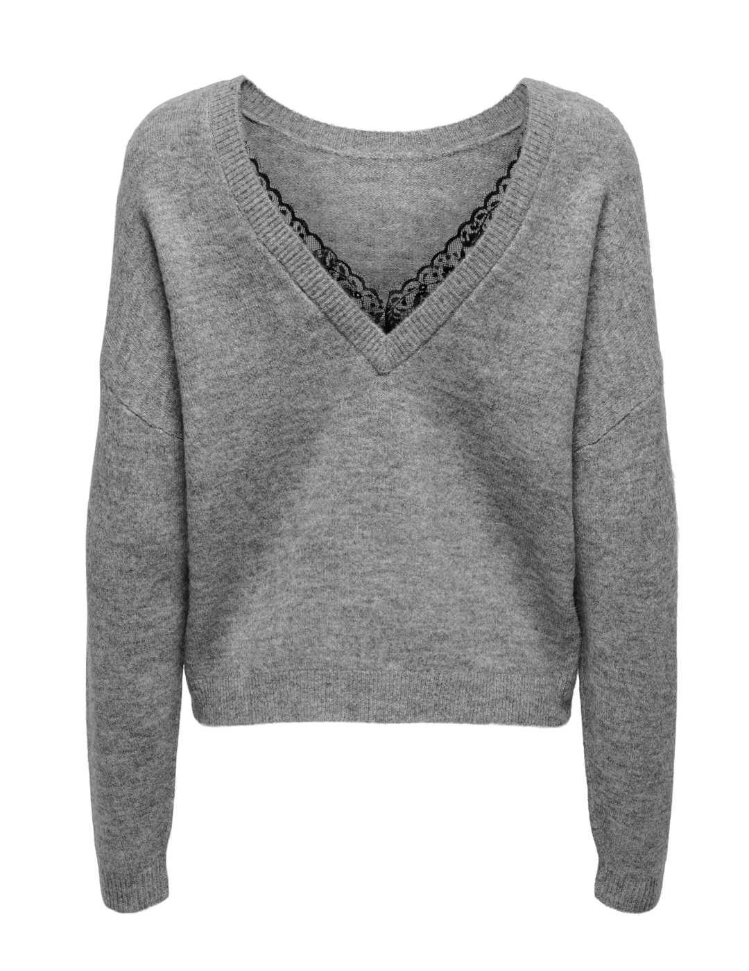 Jersey Only Manifesta gris claro cuello pico para mujer