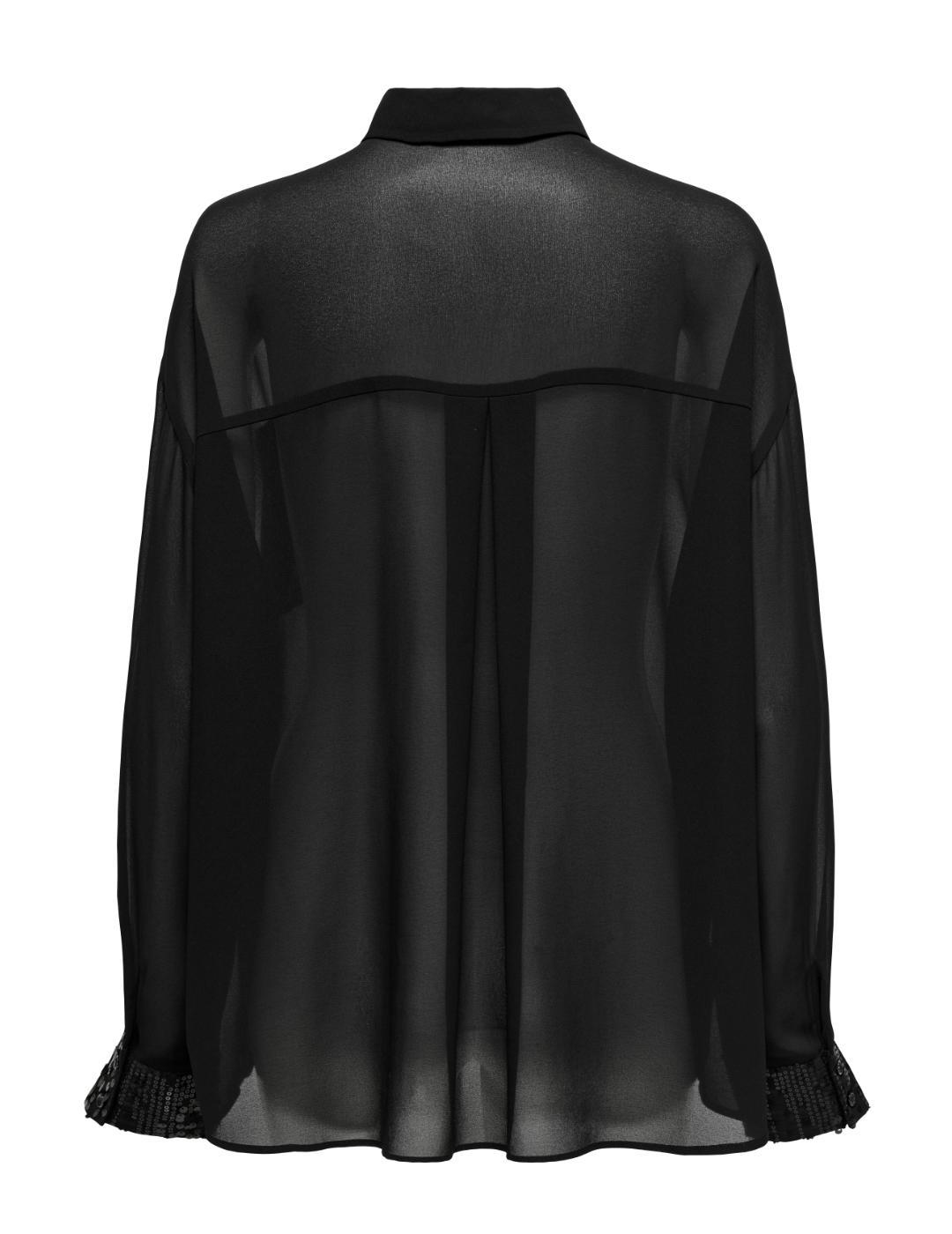 Camisa Only Obi oversize transparente negro para mujer