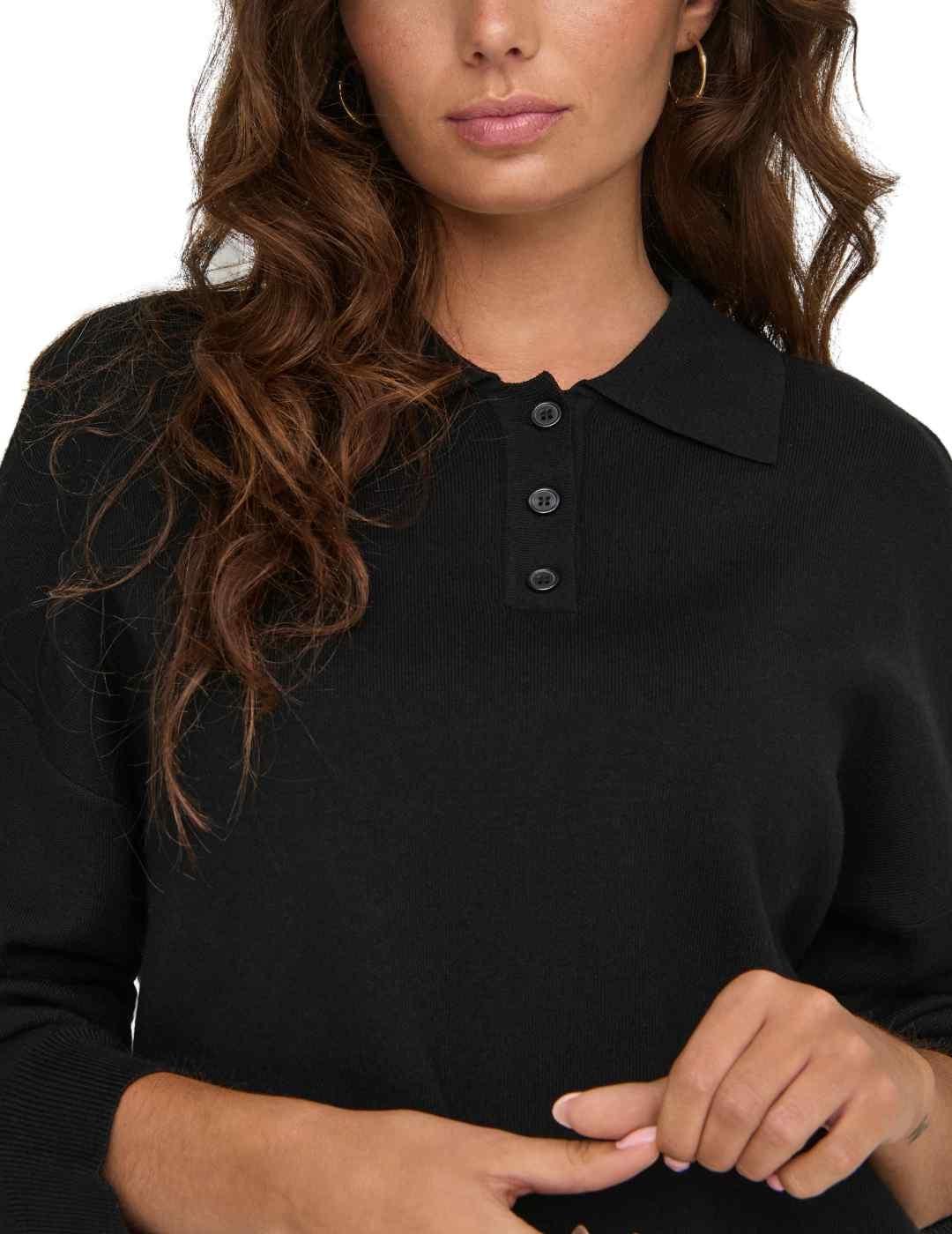 Jersey Only Lucy manga larga negro cuello polo para mujer