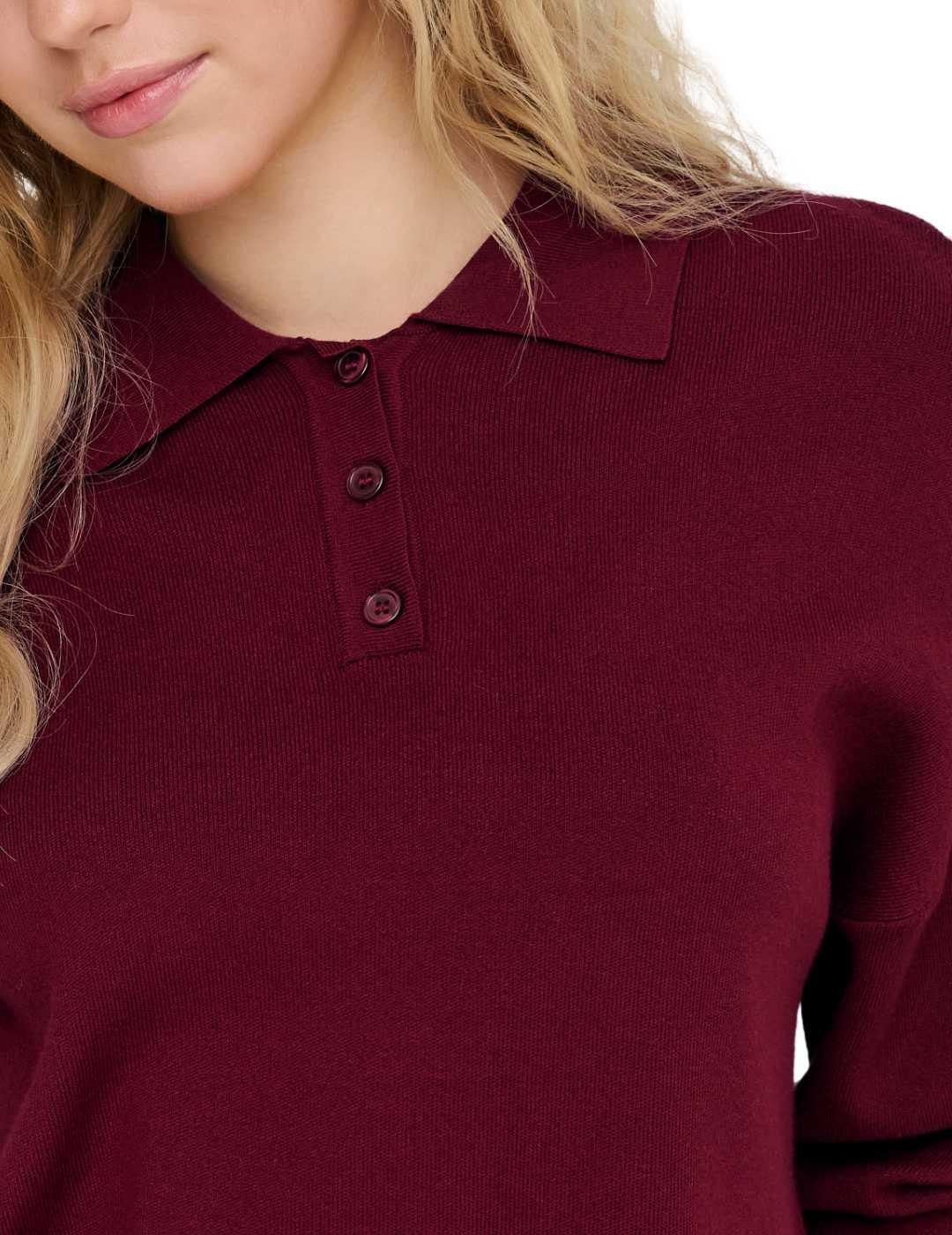 Jersey Only Lucy manga larga granate cuello polo para mujer