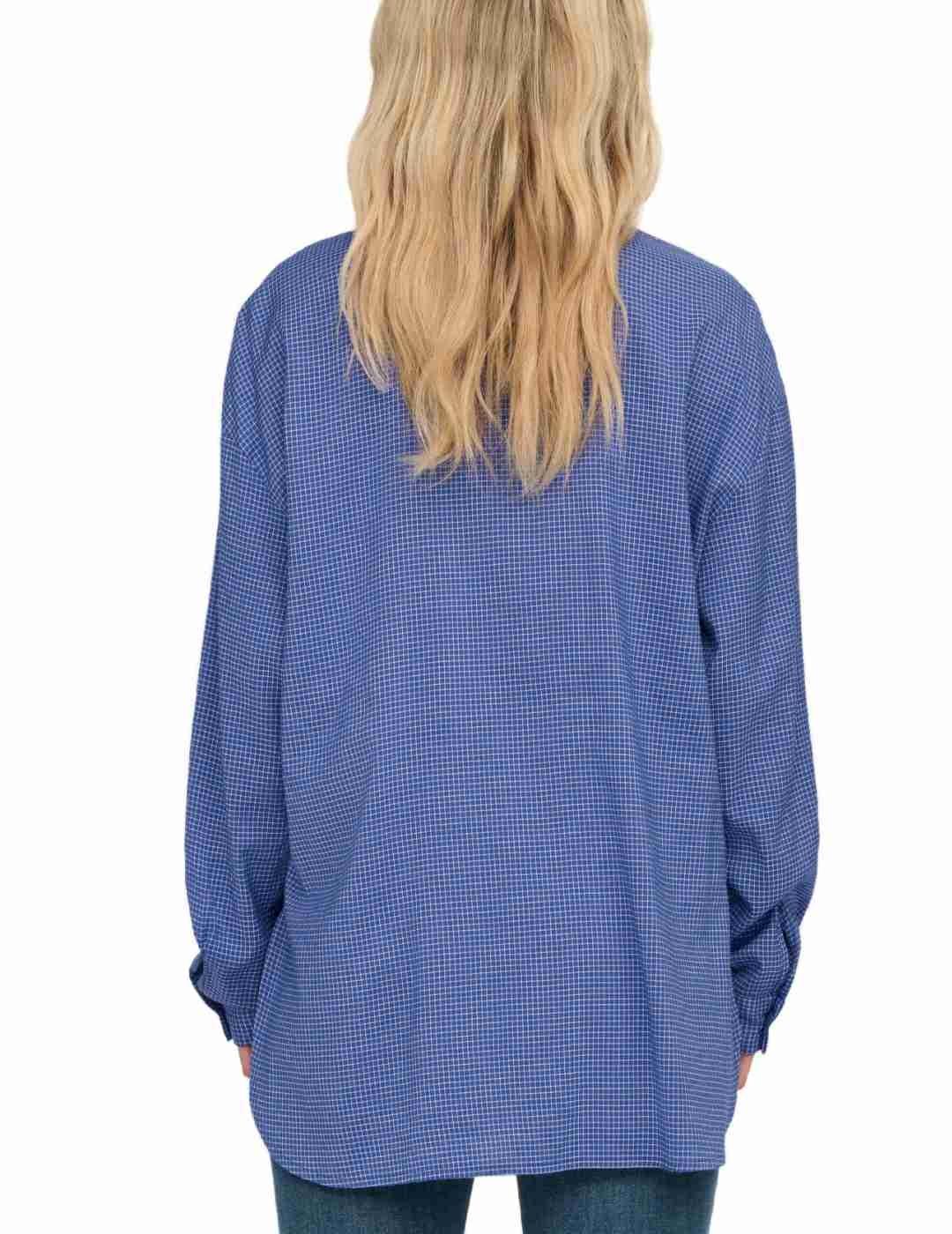 Camisa Only Maggie oversize azul estampado cuadros de mujer