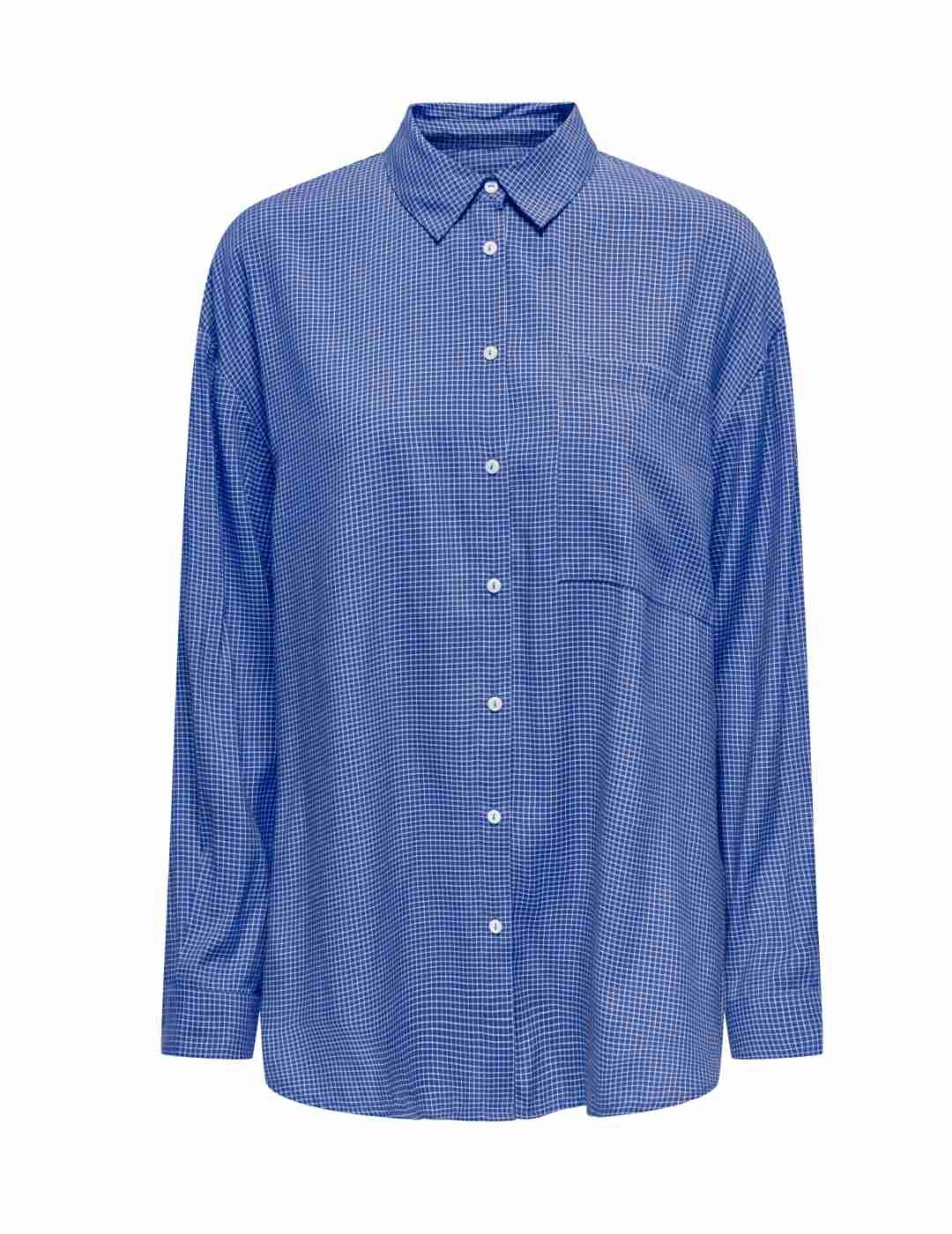 Camisa Only Maggie oversize azul estampado cuadros de mujer