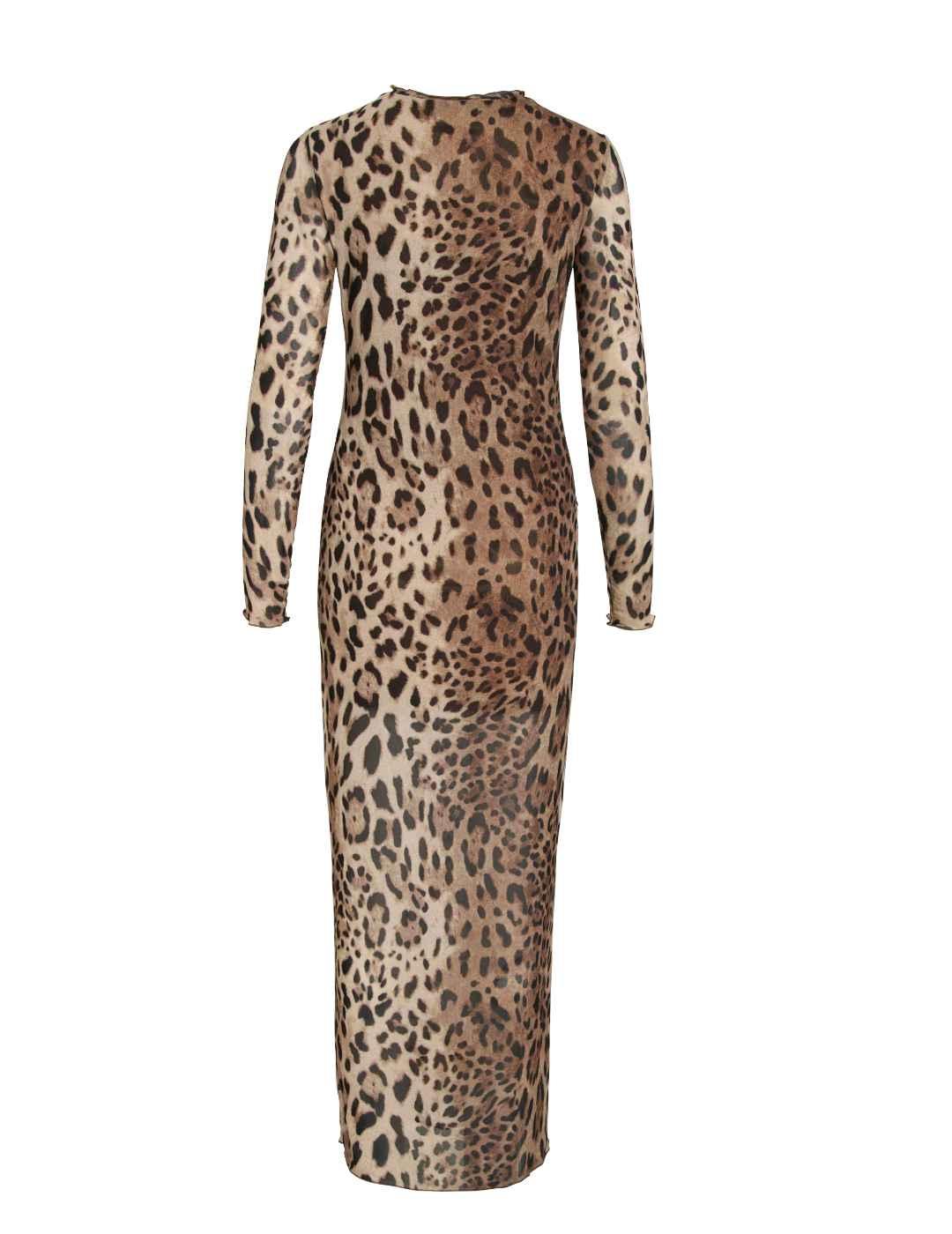 Vestido Vila Ninna leopardo midi manda larga para mujer