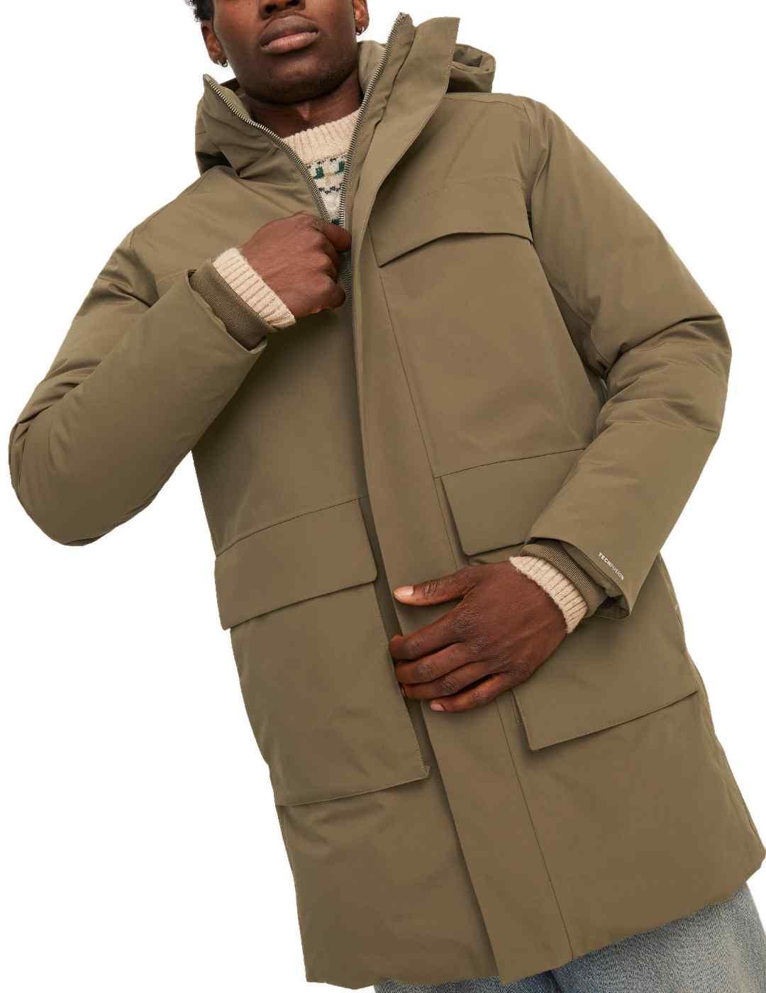 Parka Jack&Jones Wave marrón con capucha para hombre