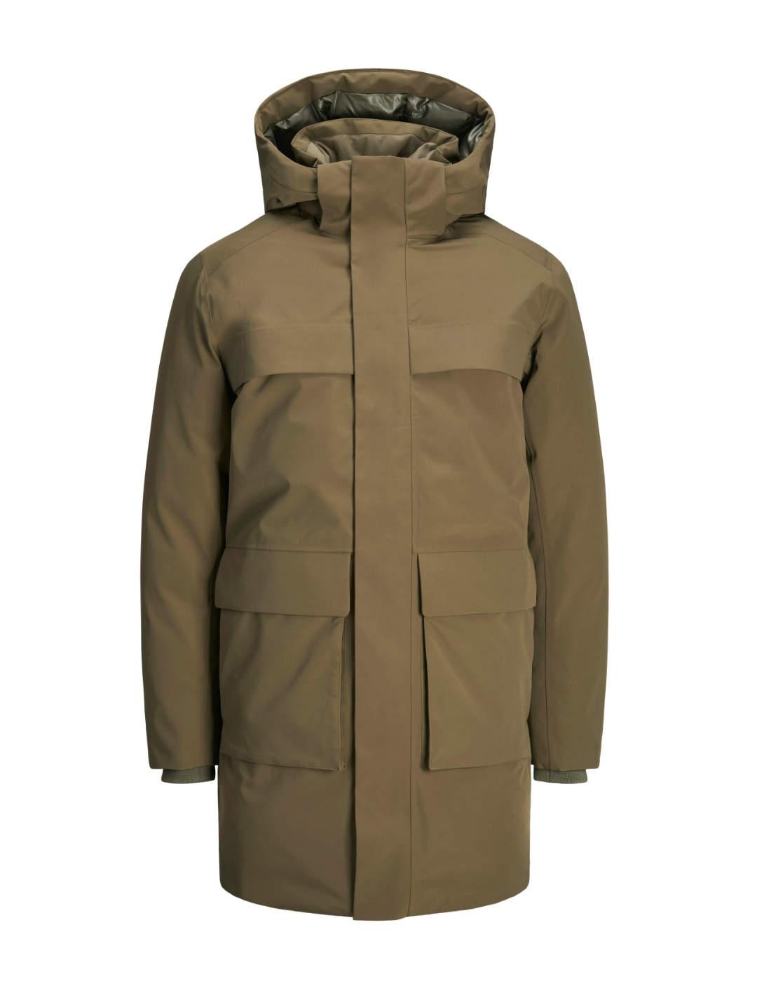 Parka Jack&Jones Wave marrón con capucha para hombre