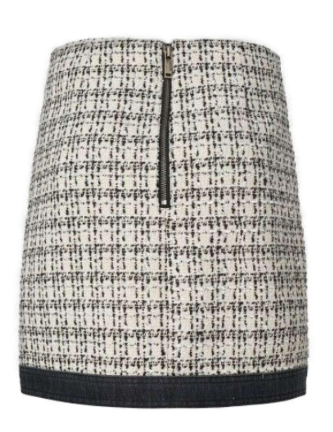 Falda mini Salsa tweed blanca negra con botones para mujer