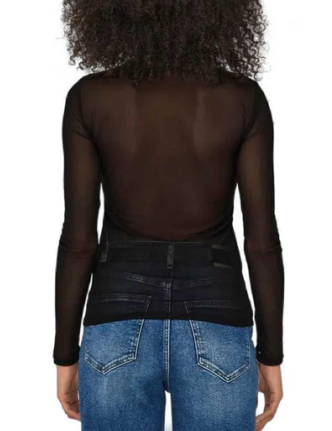 Camiseta Only Erica negra tul manga larga para mujer