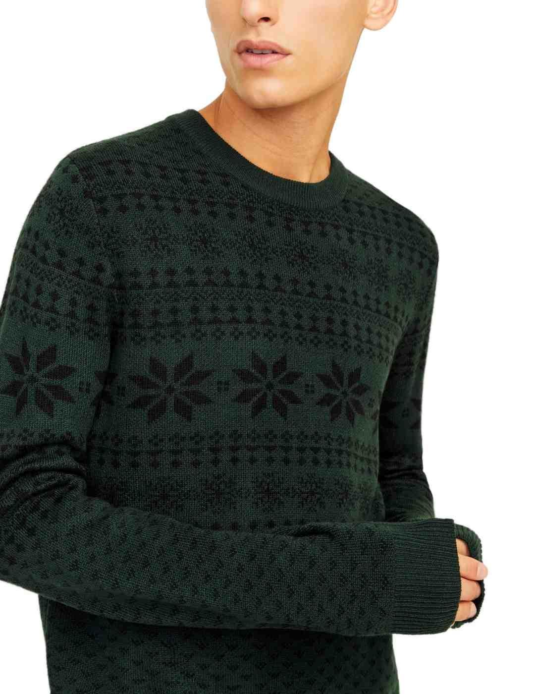 Jersey Jack&Jones Xmas verde oscuro de punto para hombre