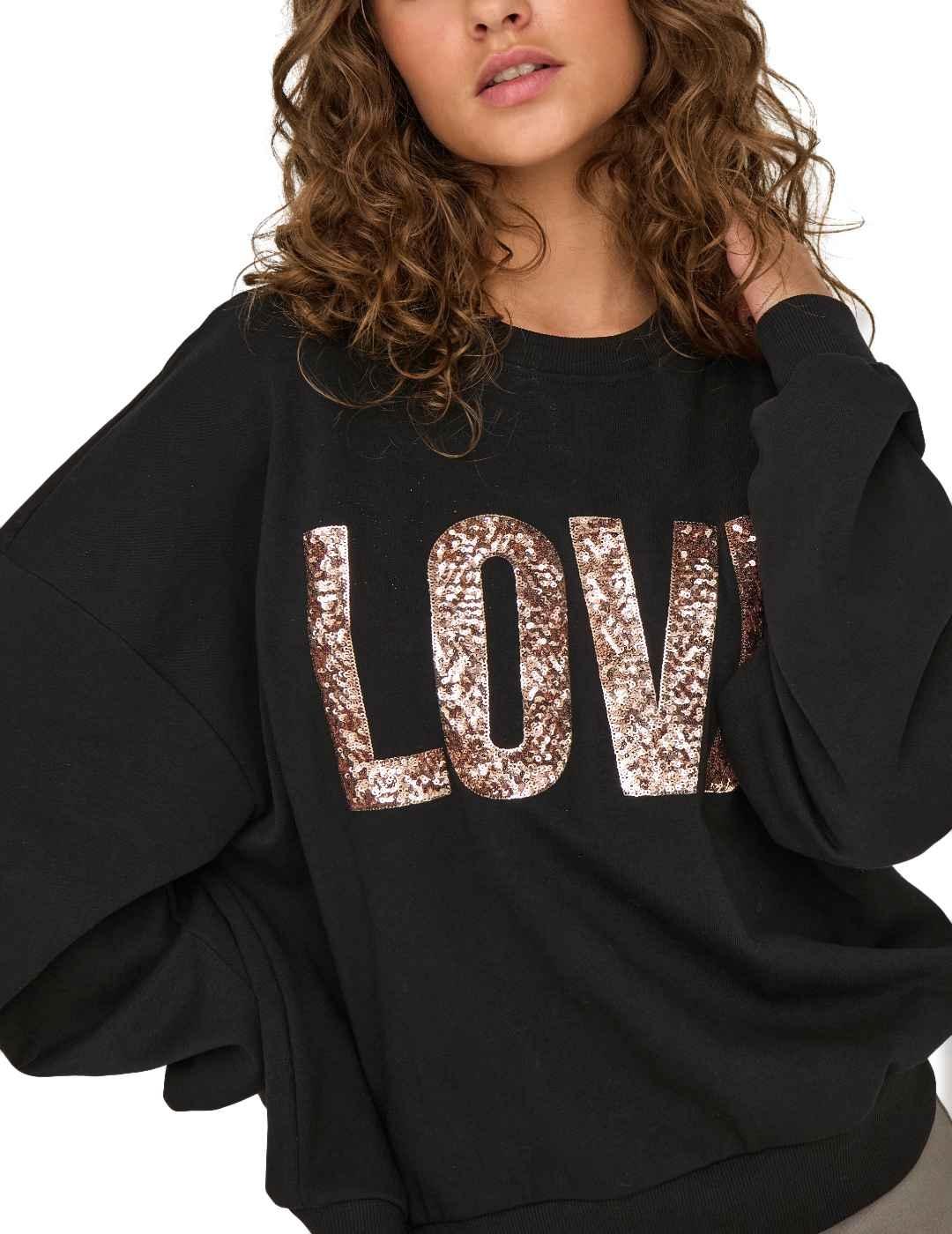 Sudadera Only Katya negra love sin capucha para mujer