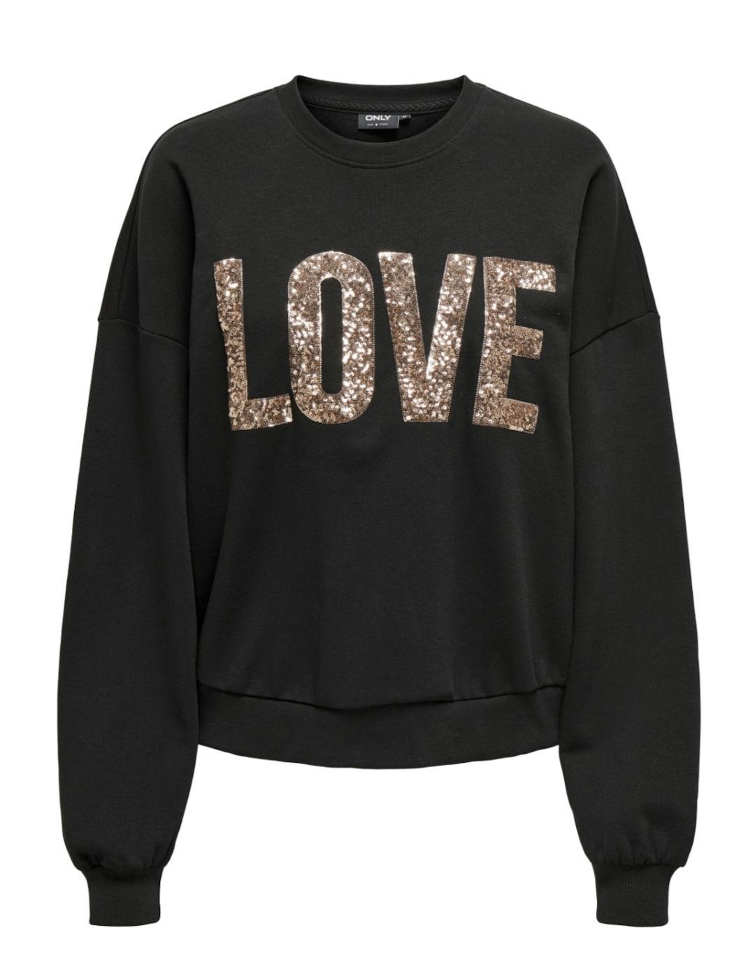 Sudadera Only Katya negra love sin capucha para mujer