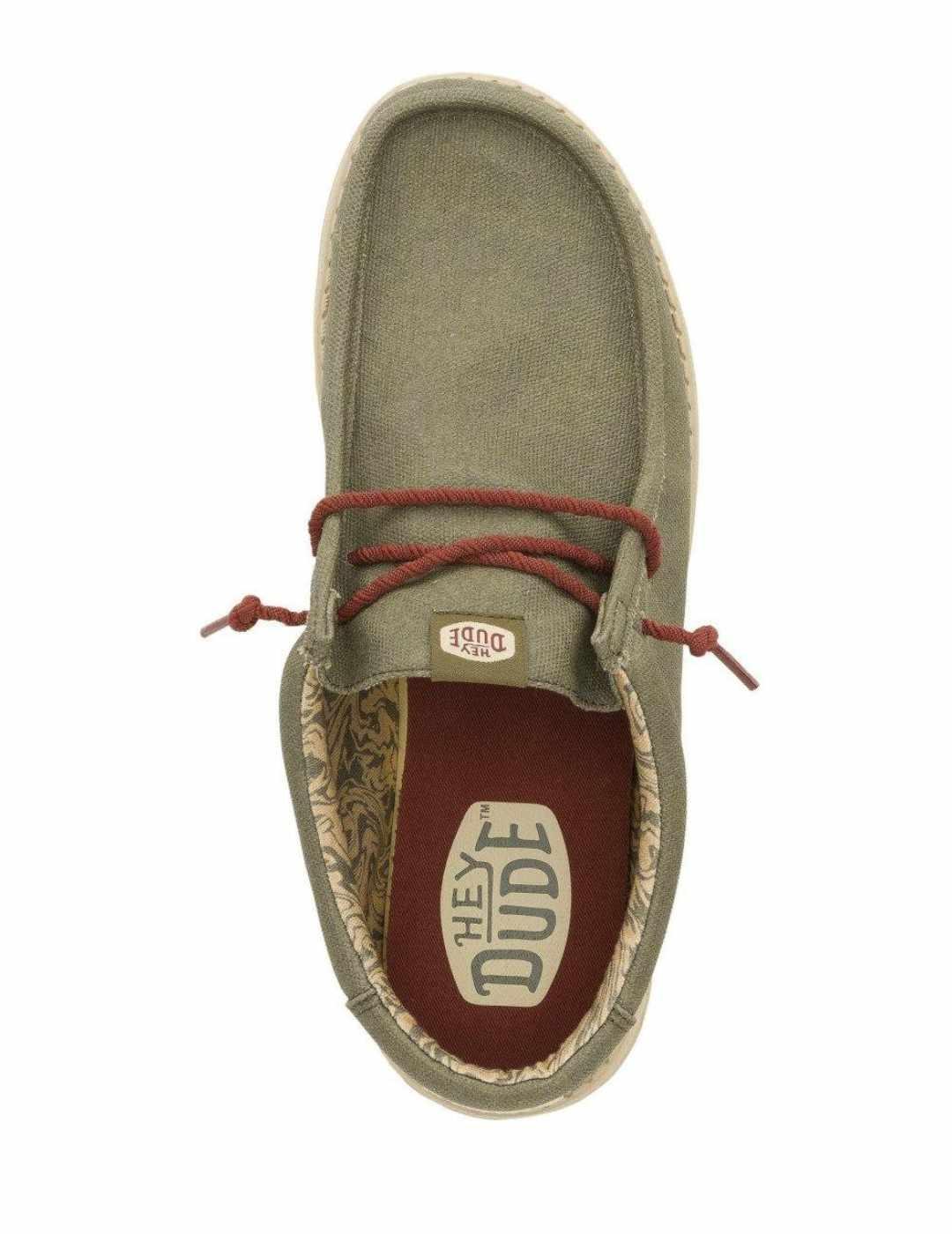 Mocasín Heydude Wally verde oliva y rojo para hombre