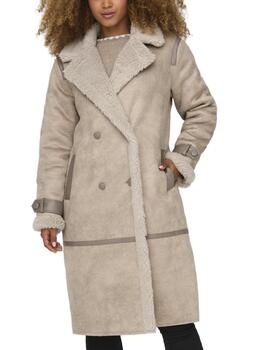 Abrigo largo Only Ylva beige con borreguillo para mujer