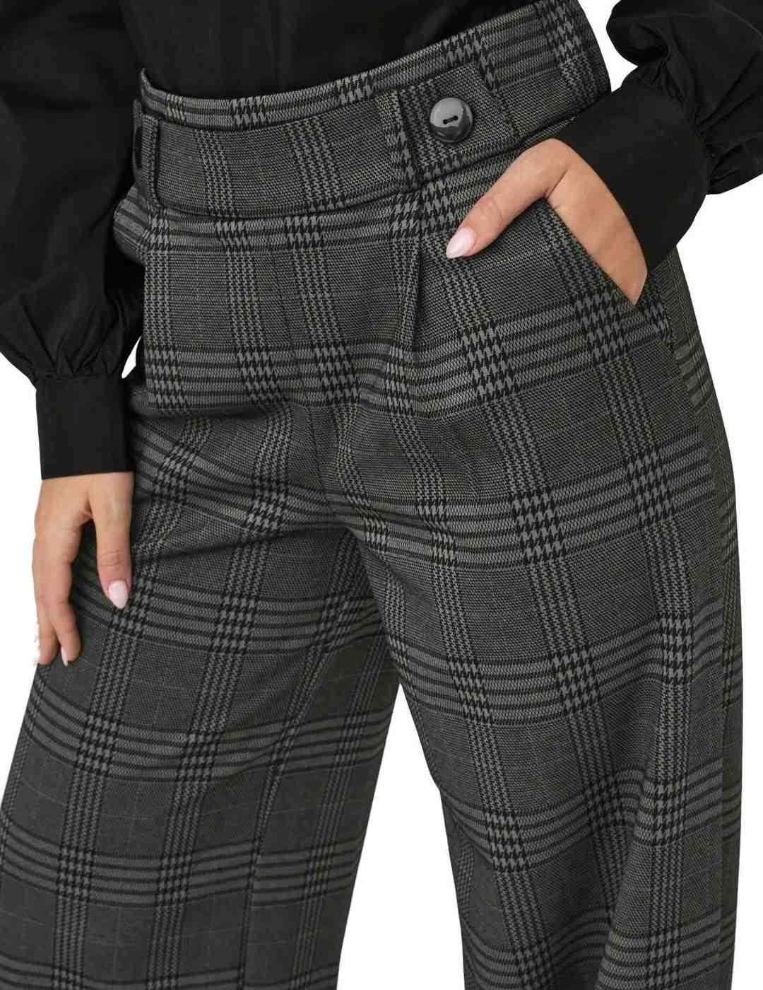 Pantalón JDY Geggo gris cuadros de tela regular para mujer