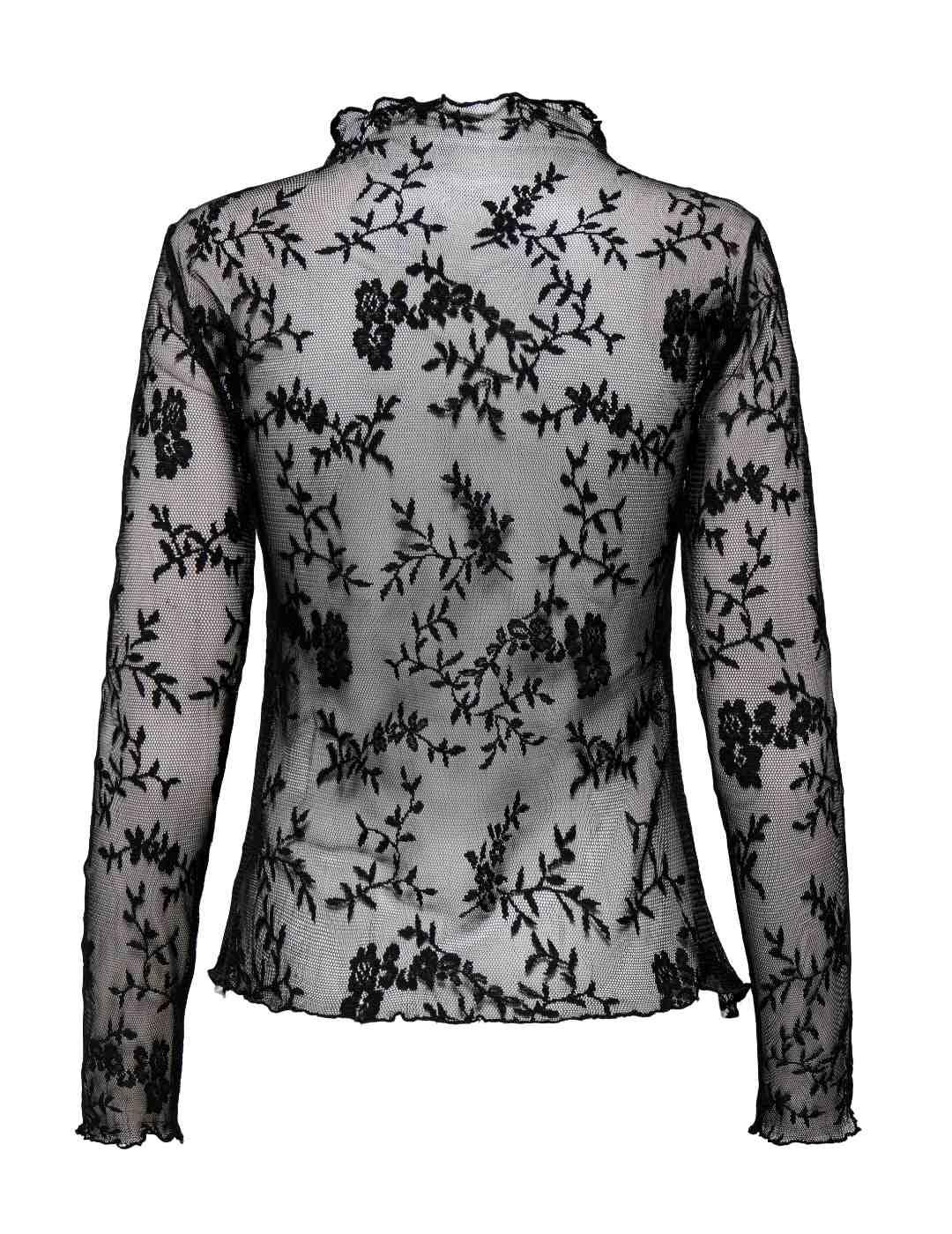 Blusa Only Linley transparencia negra manga larga para mujer