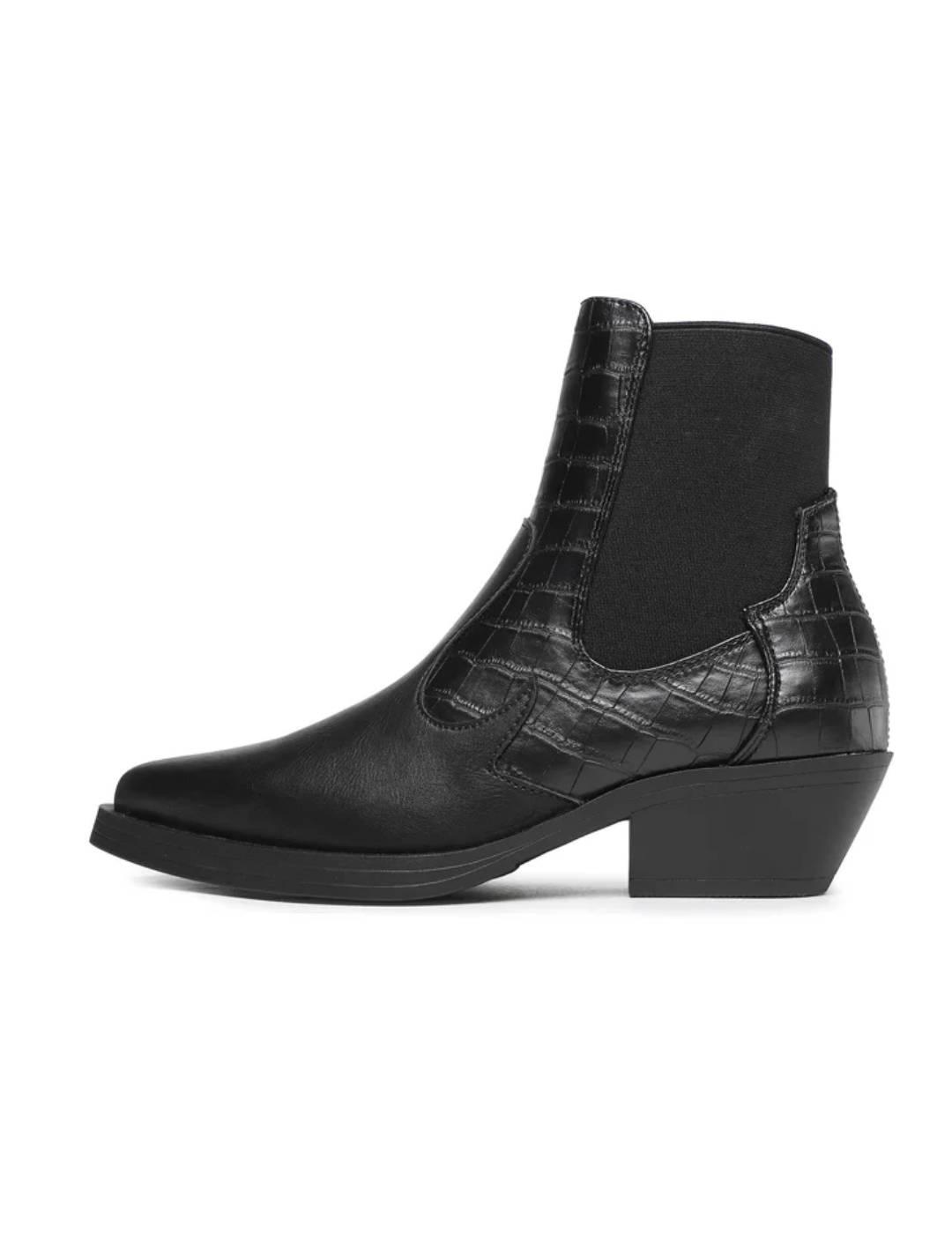 Botín Only Bronco Cowboy negro tacón bajo para mujer