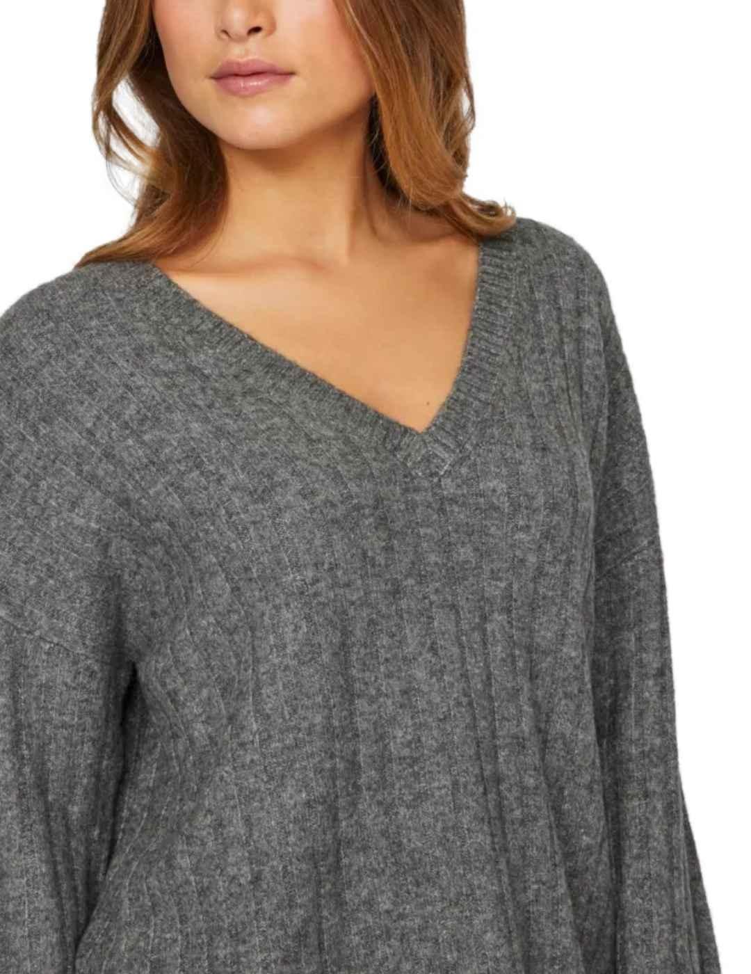 Jersey Vila Miraz cuello en V color gris de punto para mujer