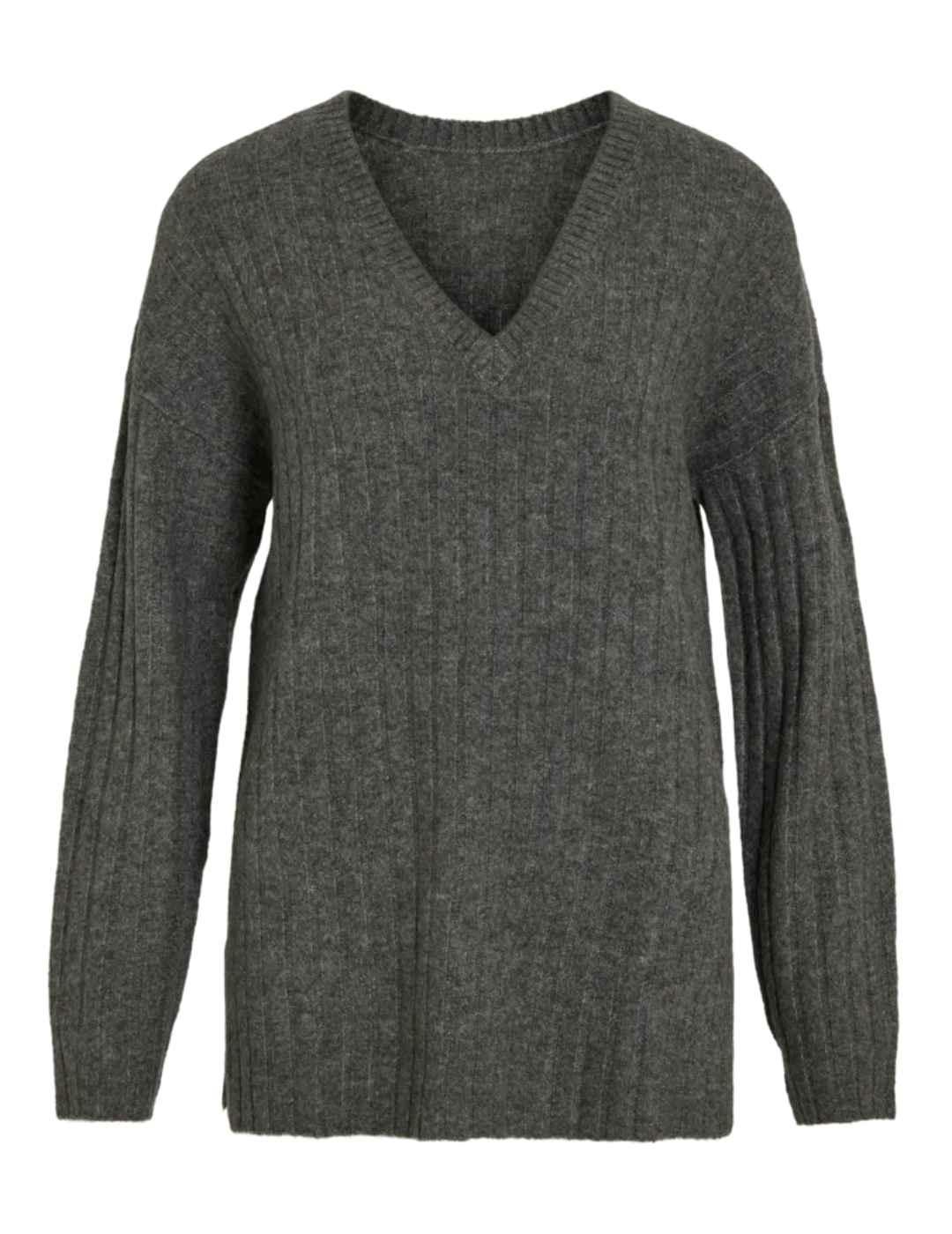 Jersey Vila Miraz cuello en V color gris de punto para mujer