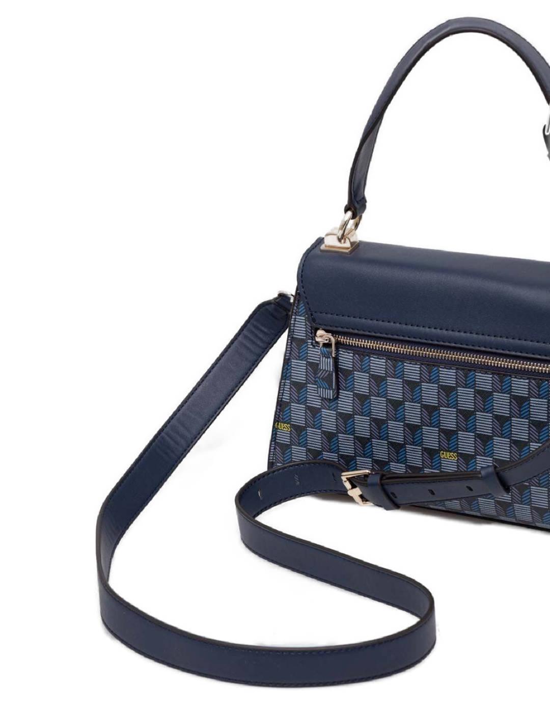 Bolso Guess Hallie azul marino estampado geométrico de mujer