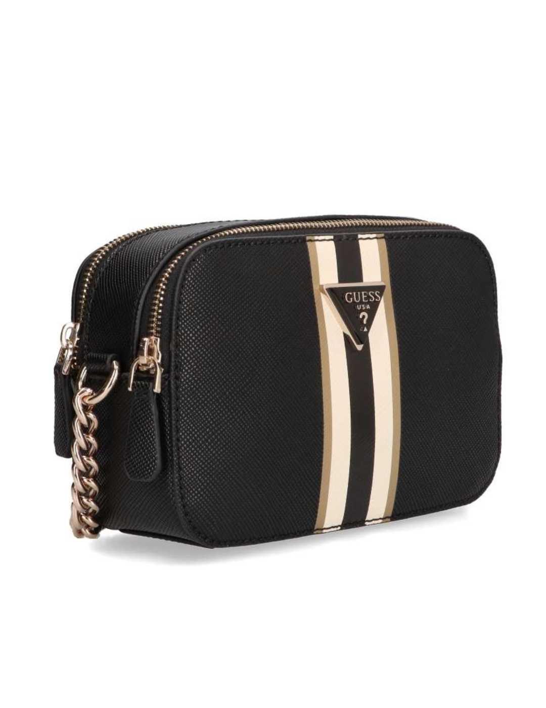 Bolso bandolera Guess Noelle negro franja para mujer