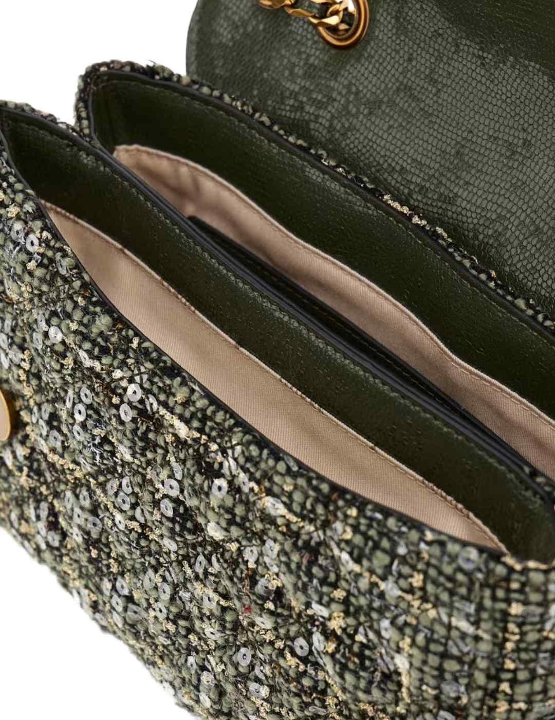 Bolso bandolera Guess Giully verde tweed para mujer