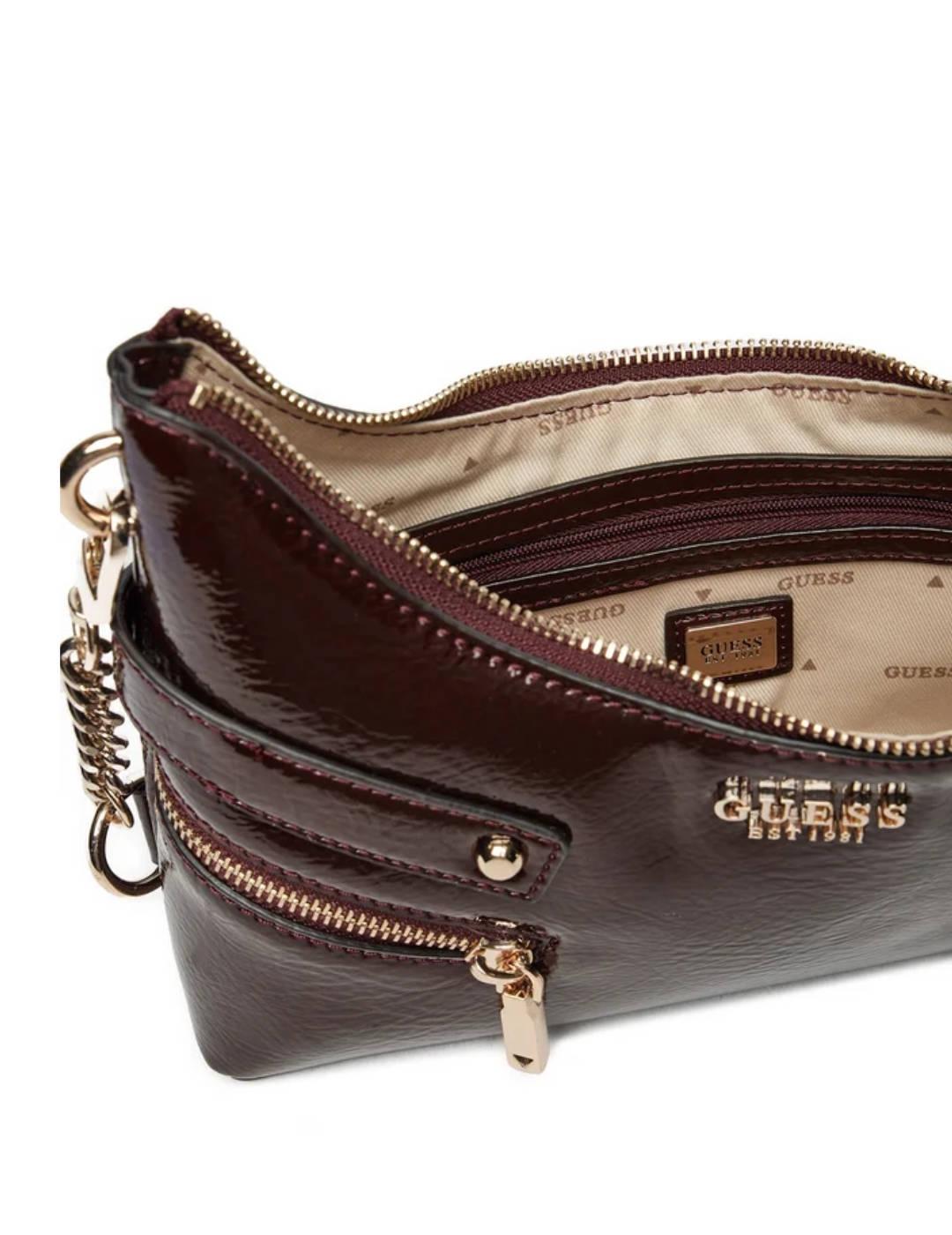 Bolso de hombro Guess Trissa granate brillante para mujer