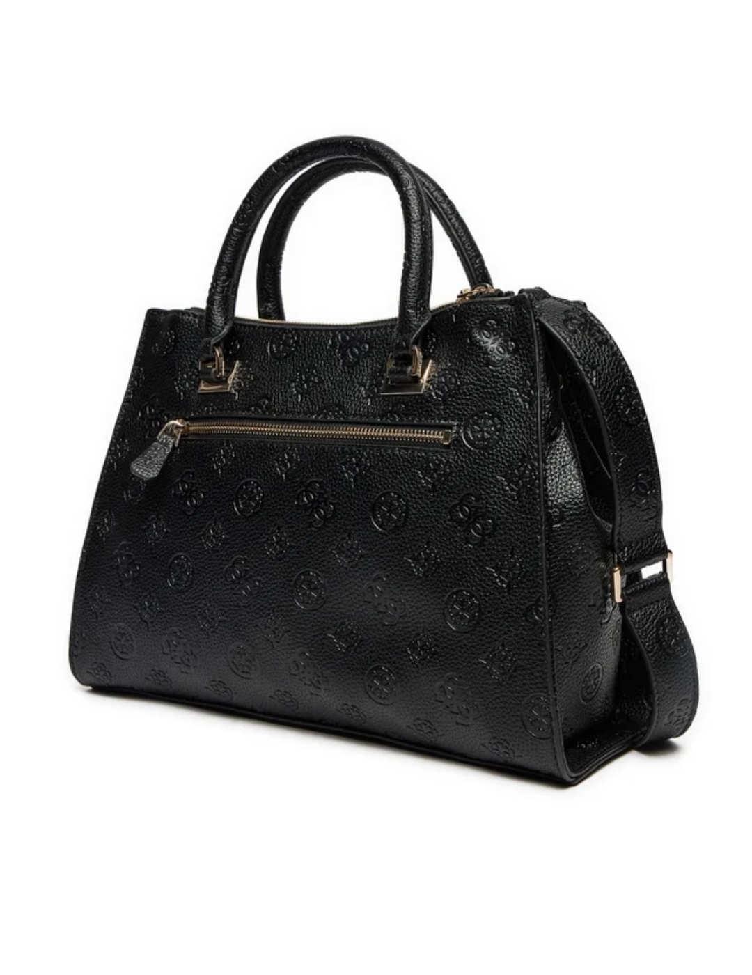 Bolso satchel Guess Cresidia negro logo para mujer