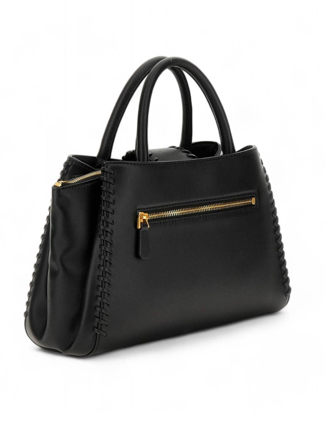 Bolso satchel Guess Libera negro trenzado para mujer