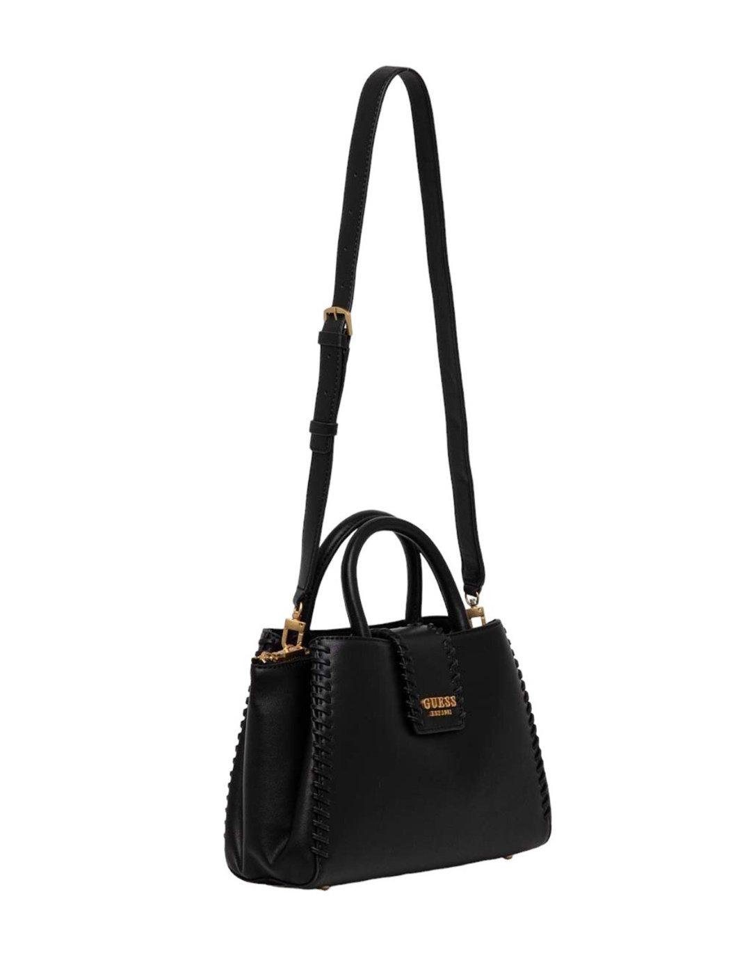 Bolso satchel Guess Libera negro trenzado para mujer