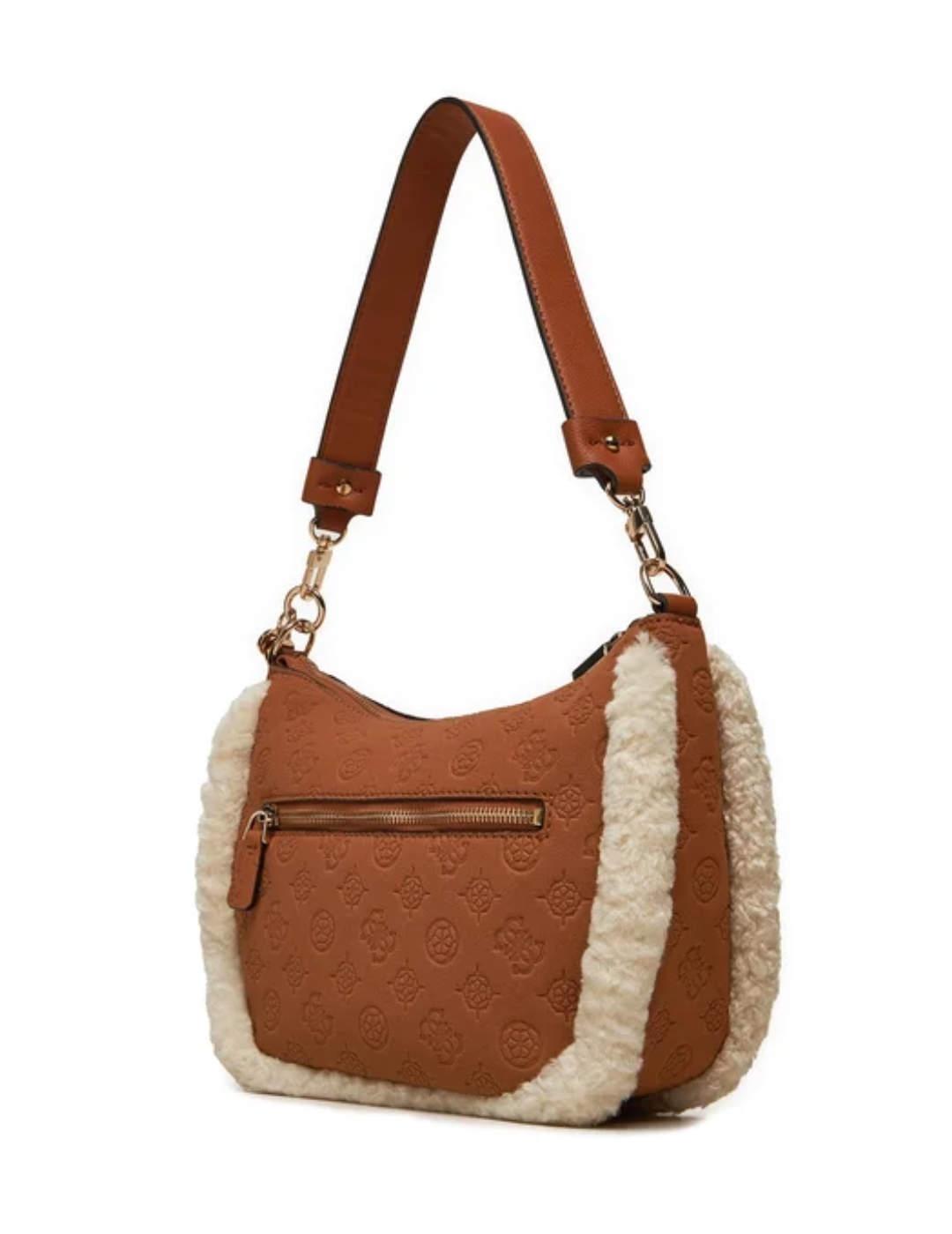 Bolso de hombro Guess Davika camel logotipo para mujer