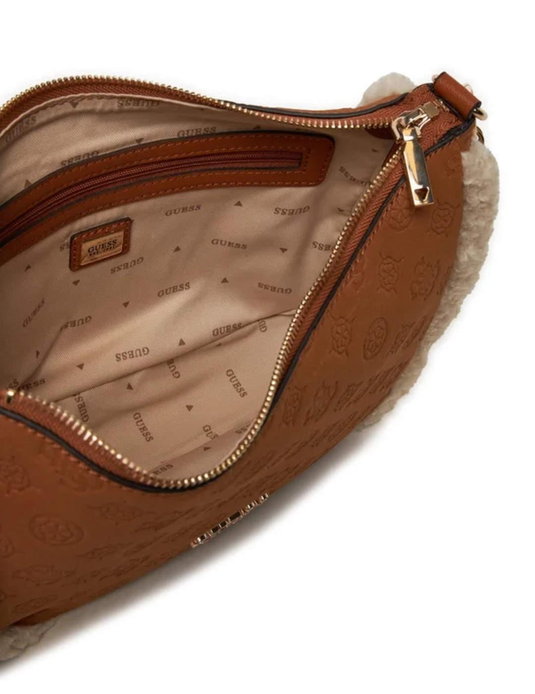 Bolso de hombro Guess Davika camel logotipo para mujer