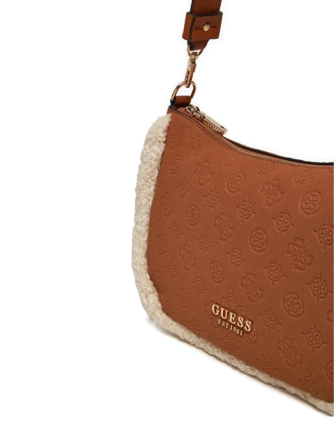 Bolso de hombro Guess Davika camel logotipo para mujer