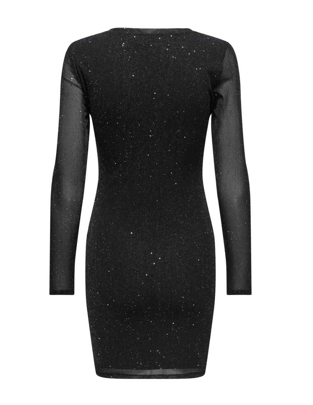 Vestido fiesta JDY Elsa negro brillo manga larga para mujer