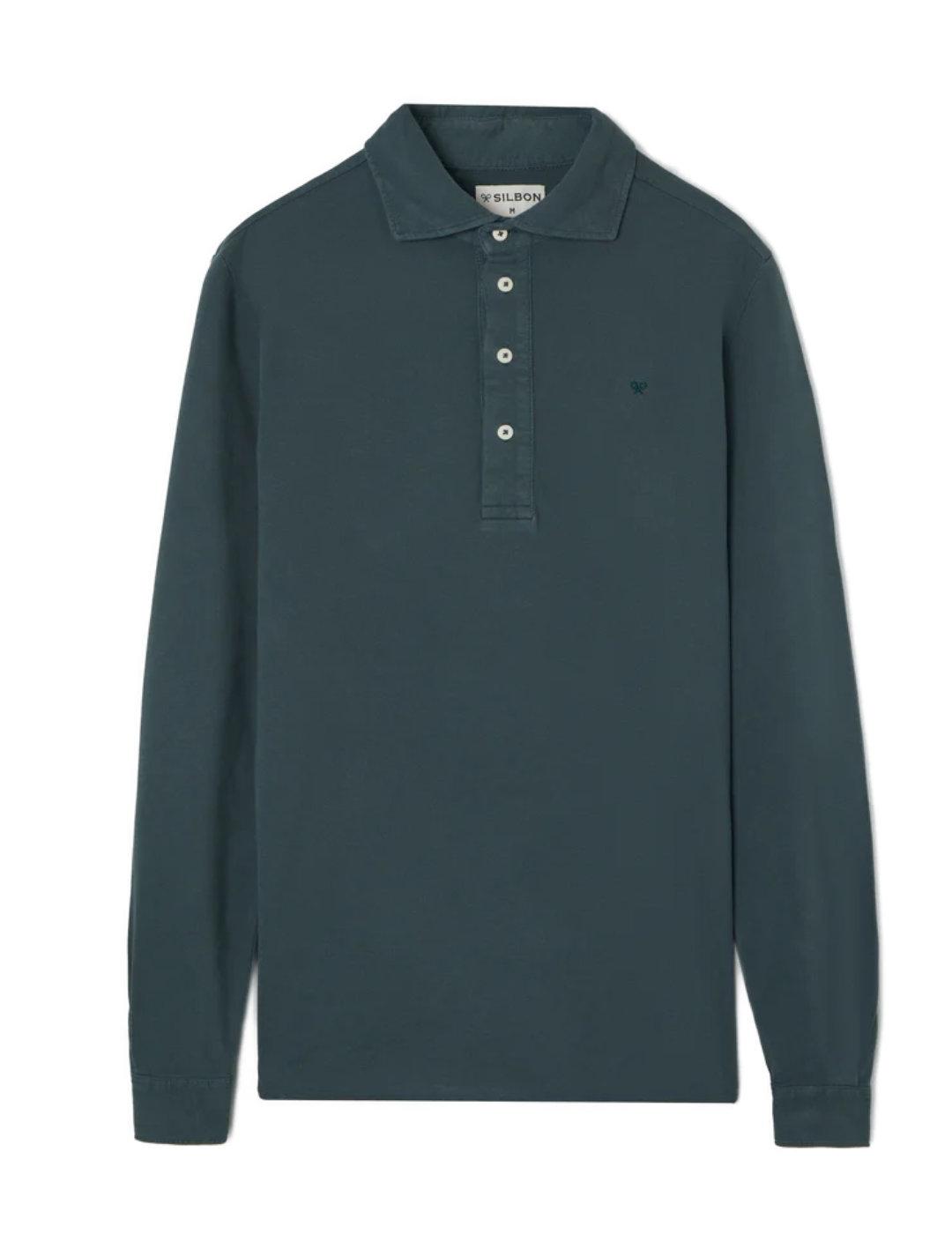 Polo Silbon clasico manga larga verde oscuro para hombre