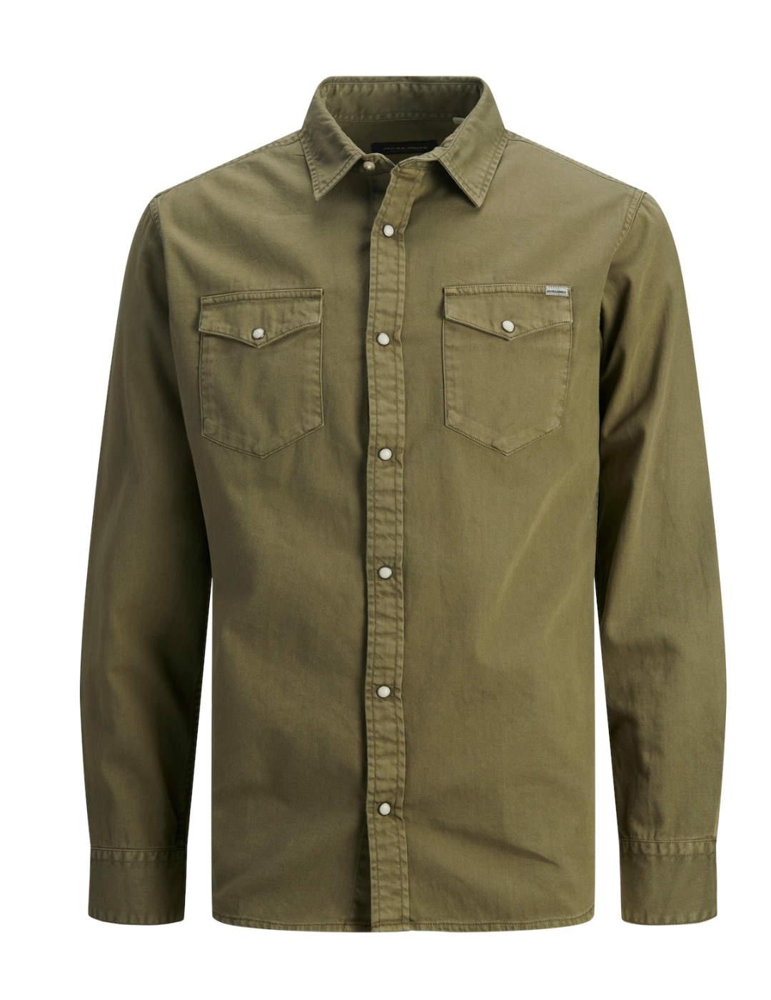 Camisa Jack&Jones Sheridan verde militar comfort para hombre