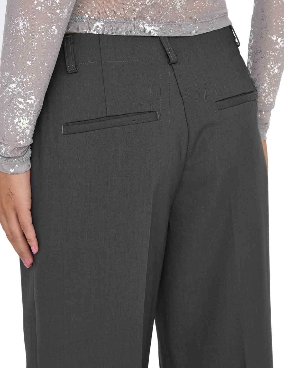 Pantalón Only Lana gris oscuro traje tiro medio para mujer