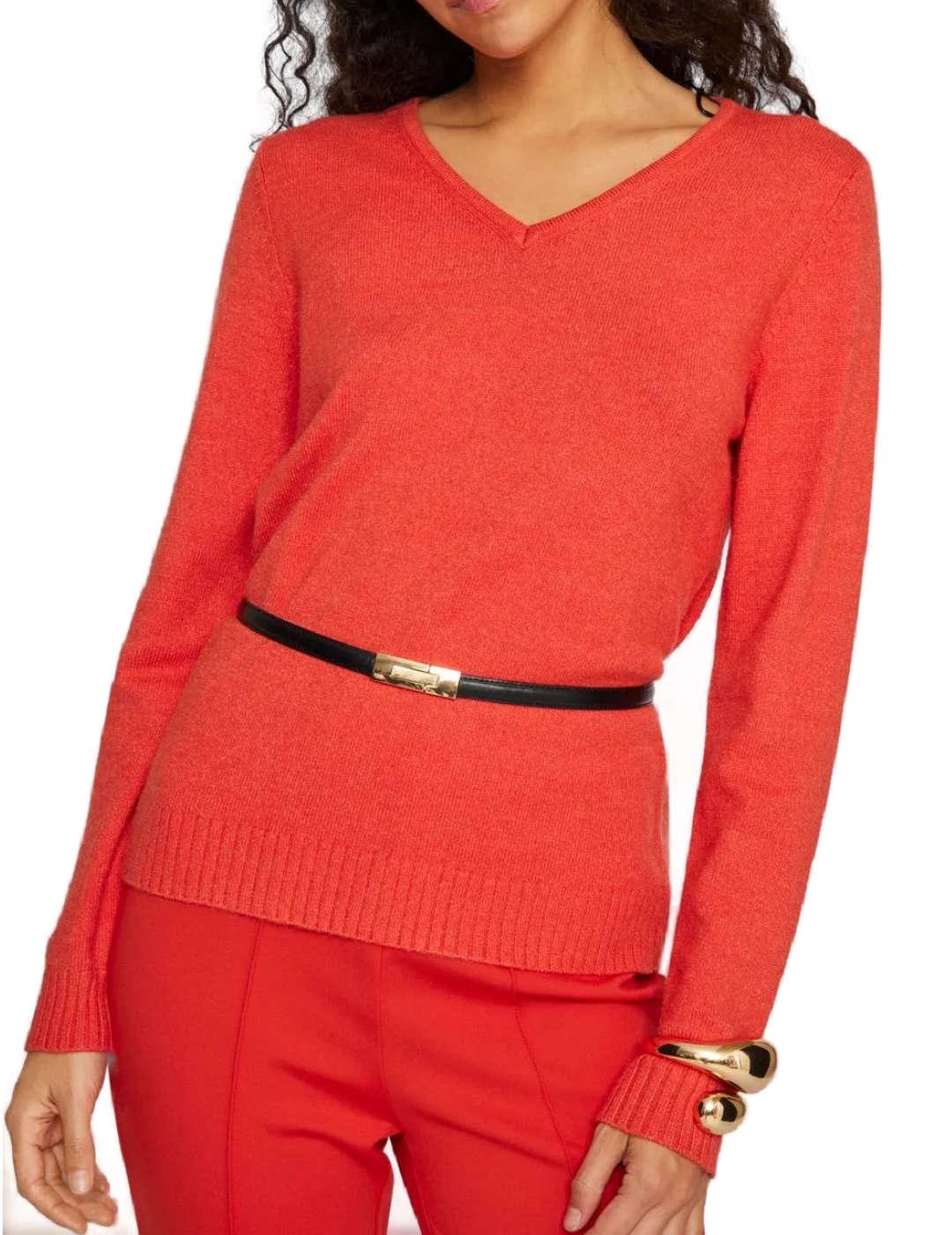 Jersey Vila Ril rojo cuello pico de punto para mujer