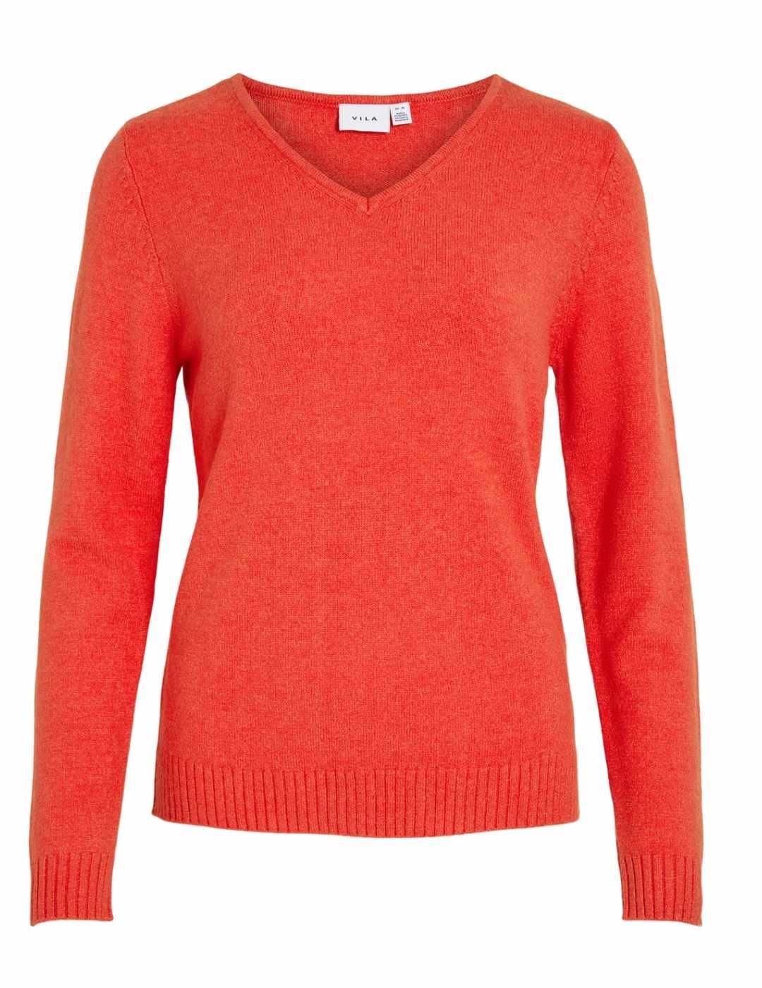 Jersey Vila Ril rojo cuello pico de punto para mujer