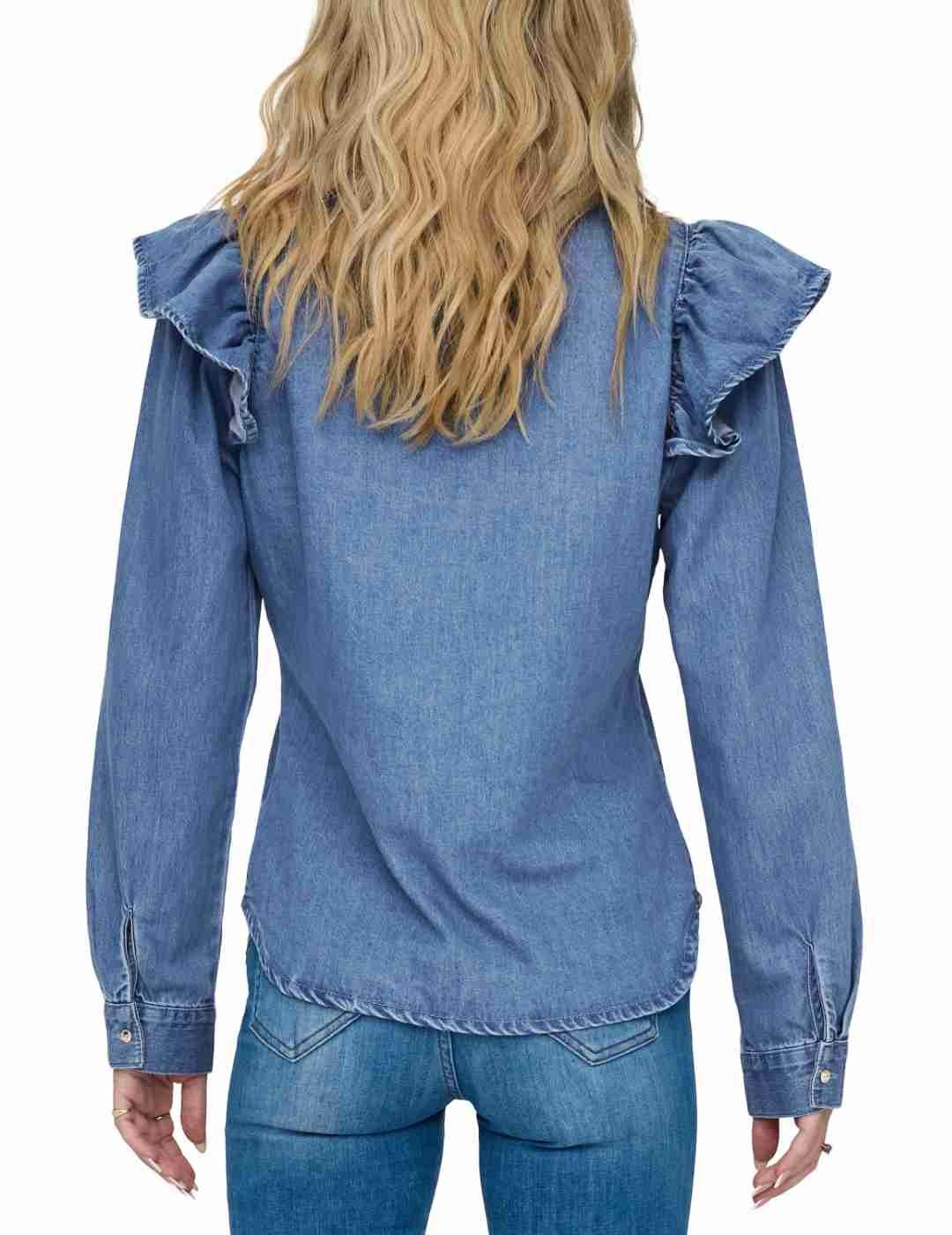 Camisa vaquera Only Indigo azul medio volante para mujer