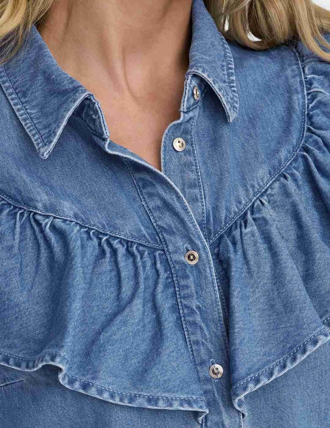 Camisa vaquera Only Indigo azul medio volante para mujer