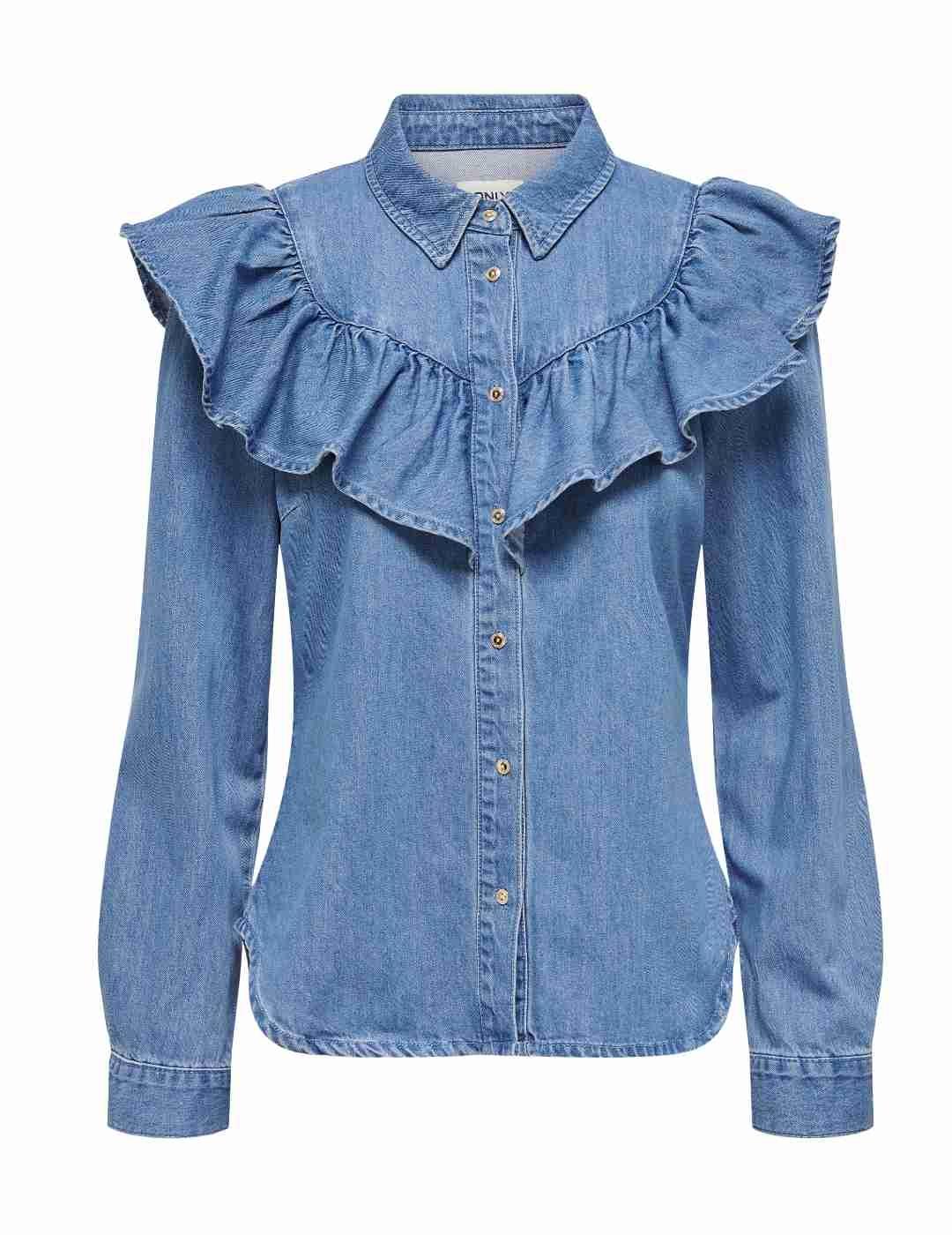 Camisa vaquera Only Indigo azul medio volante para mujer