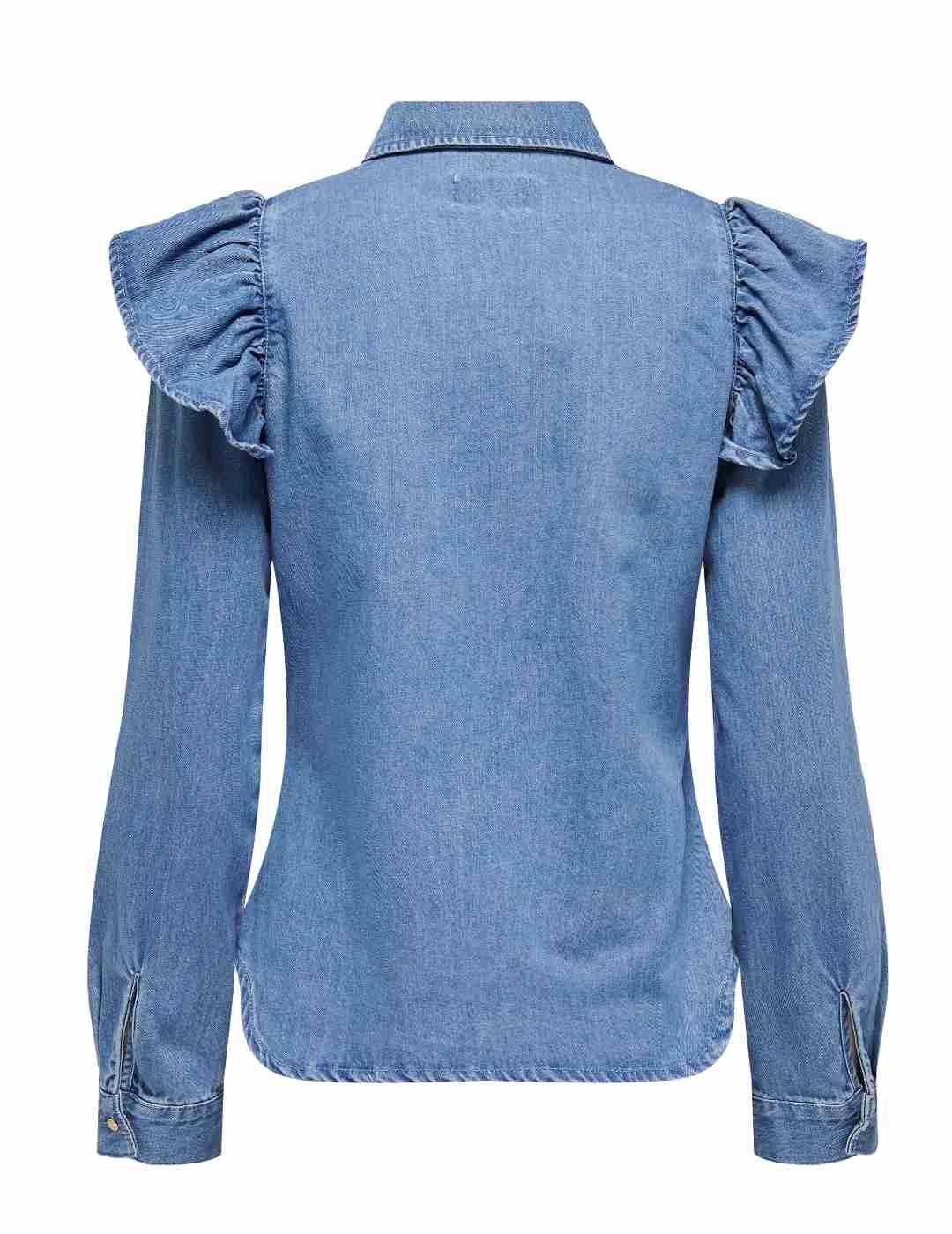 Camisa vaquera Only Indigo azul medio volante para mujer