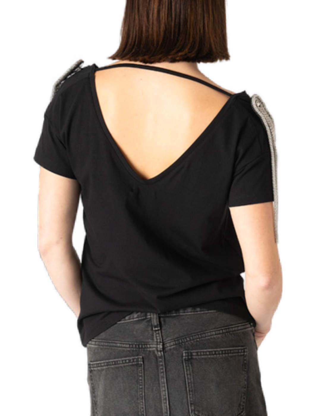 Camiseta Animosa Virginia Wolf negro cuello pico para mujer