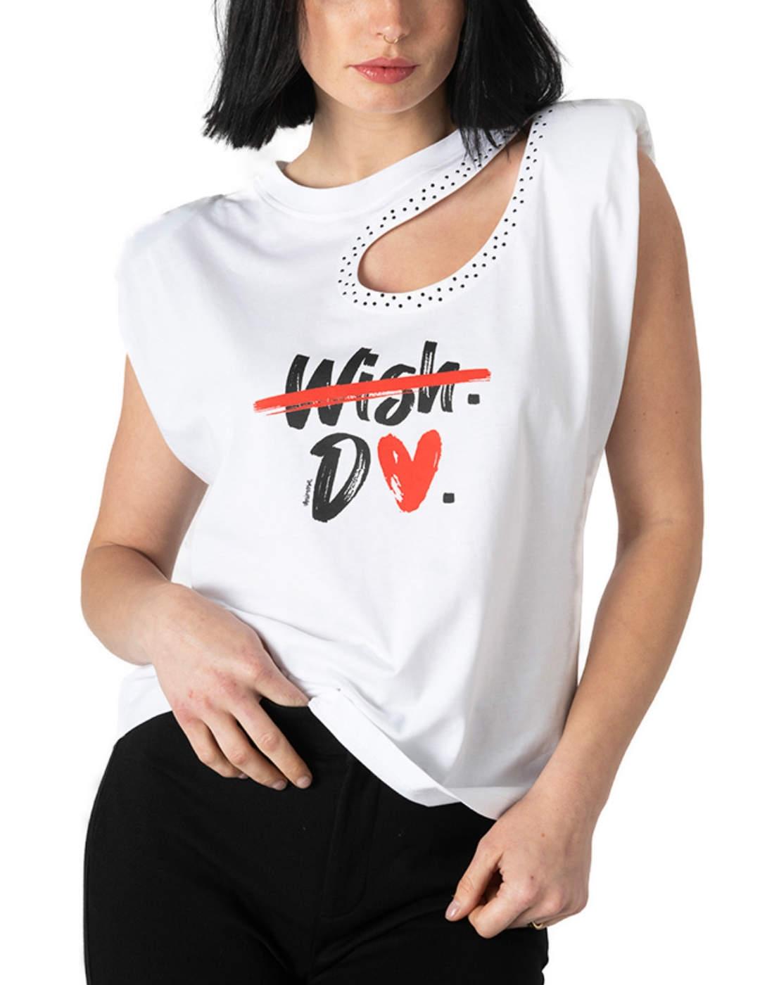 Camiseta Animosa Wish-Do blanco manga sisa para mujer