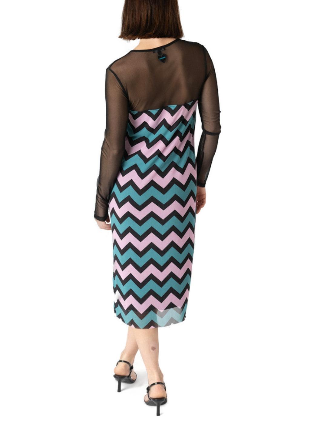 Vestido Animosa Zig Zag multicolor largo de tul para mujer