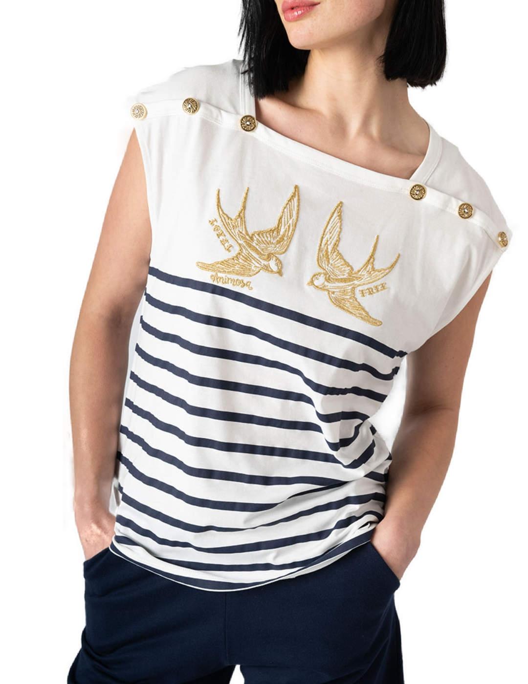 Camiseta Animosa Golondrinas blanca rayas marineras de mujer